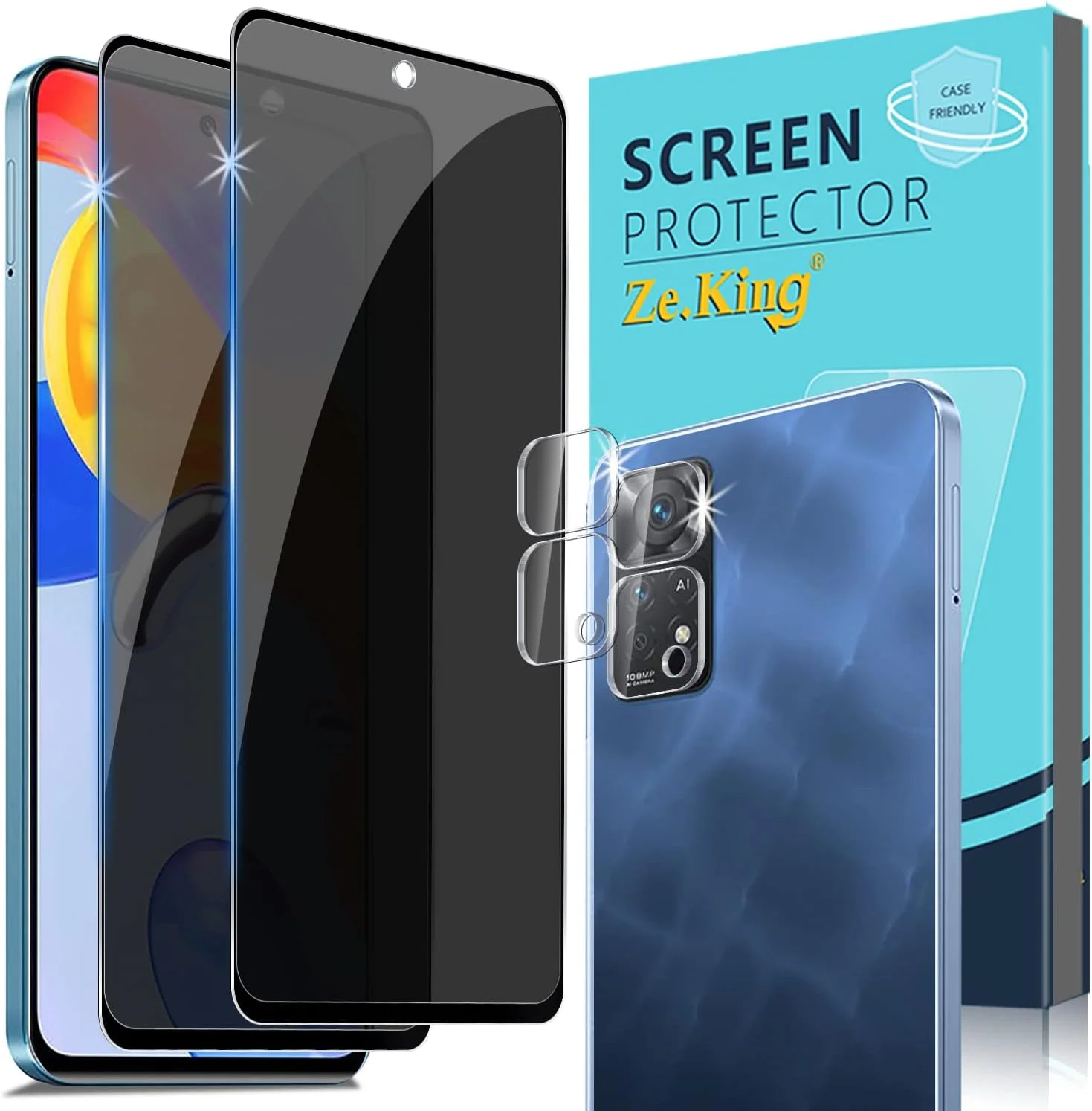 محافظ صفحه نمایش شیشه ای حریم خصوصی زکینگ [2+2 بسته] برای شیائومی Redmi Note 11 Pro 5G و محافظ لنز دوربین، [ضد خش] وضوح HD سختی 9H بدون حباب