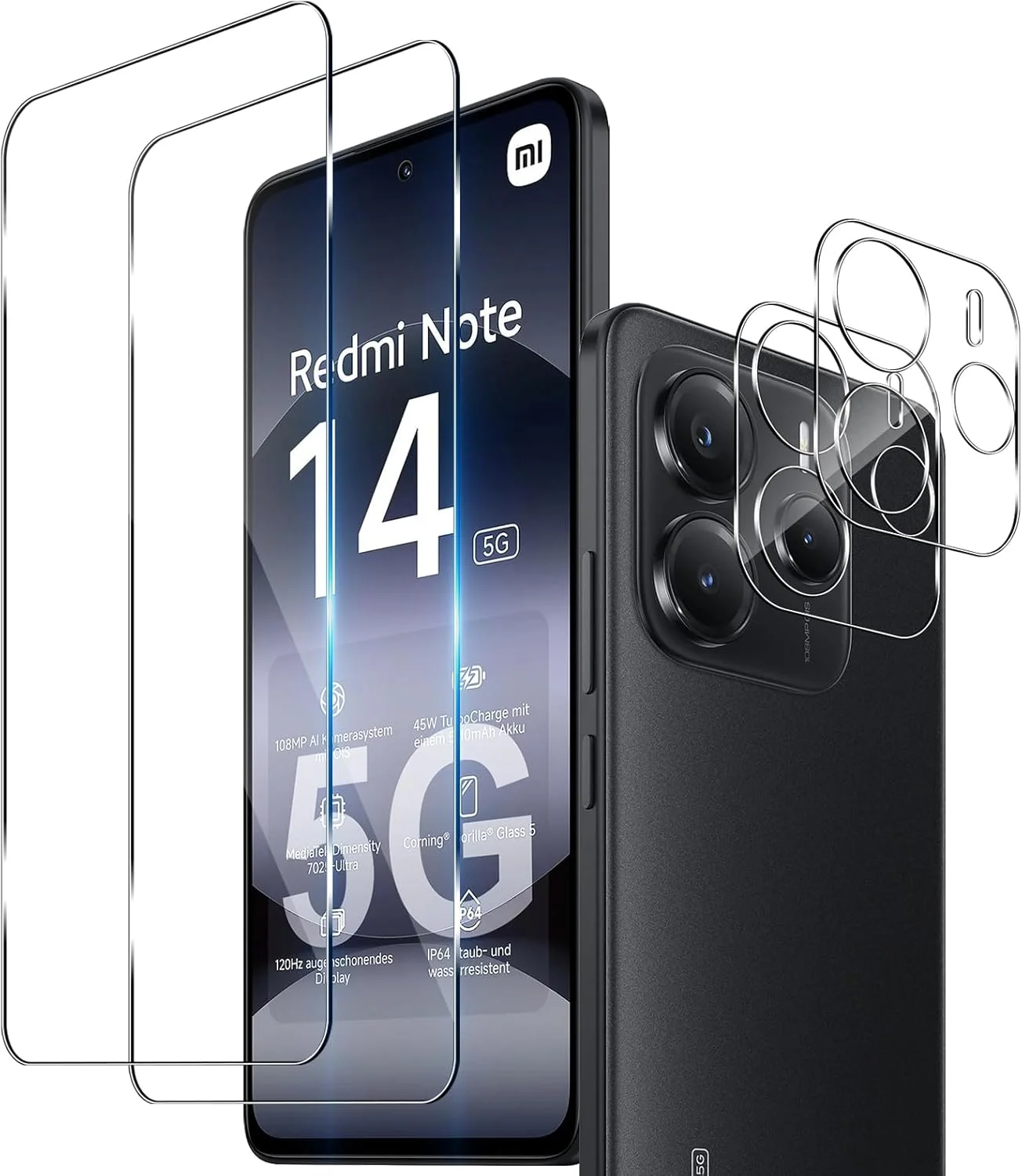 محافظ صفحه نمایش Haofun برای شیائومی Redmi Note 14 5G / 4G، بسته 2 عددی فیلم محافظ شیشه ای حرارت دیده به همراه 2 محافظ دوربین، شیشه محافظ سخت HD/9H، ضد خش