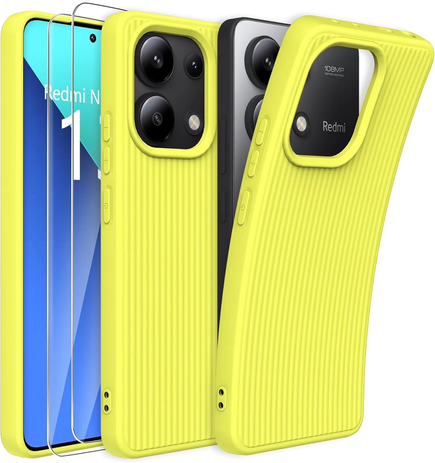 کاور محافظ گوشی SMYTU برای شیائومی Redmi Note 13 4G به همراه 2 محافظ صفحه نمایش شیشه ای حرارت دیده، قاب محافظ TPU سیلیکونی مایع نرم و بسیار نازک سازگار با شیائومی Redmi Note 13 4G (6.67 اینچ) - زرد