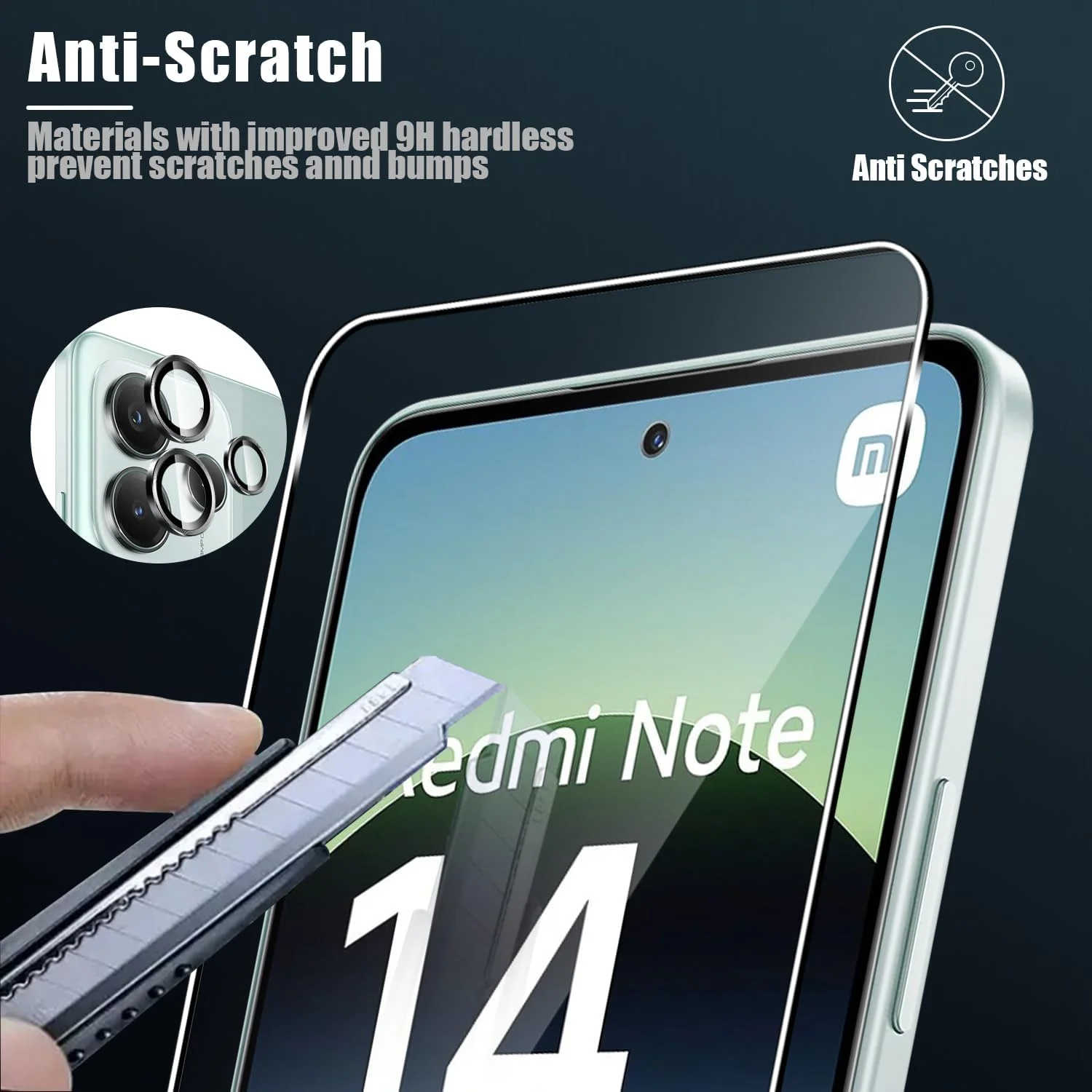 محافظ صفحه نمایش شیشه ای و محافظ لنز دوربین Holilo [2+2 تکه] برای شیائومی Redmi Note 14 5G، سختی 9H ضد خش و بدون حباب