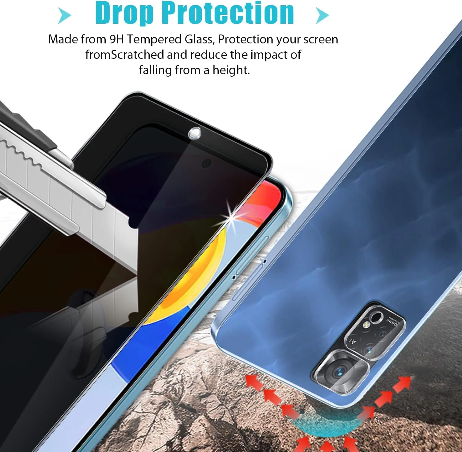 محافظ صفحه نمایش شیشه ای حریم خصوصی زکینگ [2+2 بسته] برای شیائومی Redmi Note 11 Pro 5G و محافظ لنز دوربین، [ضد خش] وضوح HD سختی 9H بدون حباب