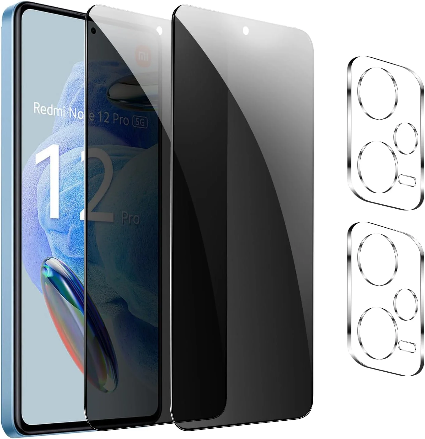 [بسته 2+2 عددی] محافظ صفحه نمایش حریم خصوصی برای گوشی شیائومی Redmi Note 12 Pro، فیلم شیشه ای حرارت دیده ضد جاسوسی، تشخیص اثر انگشت، سختی 9H، ضد خش، ضد اثر انگشت