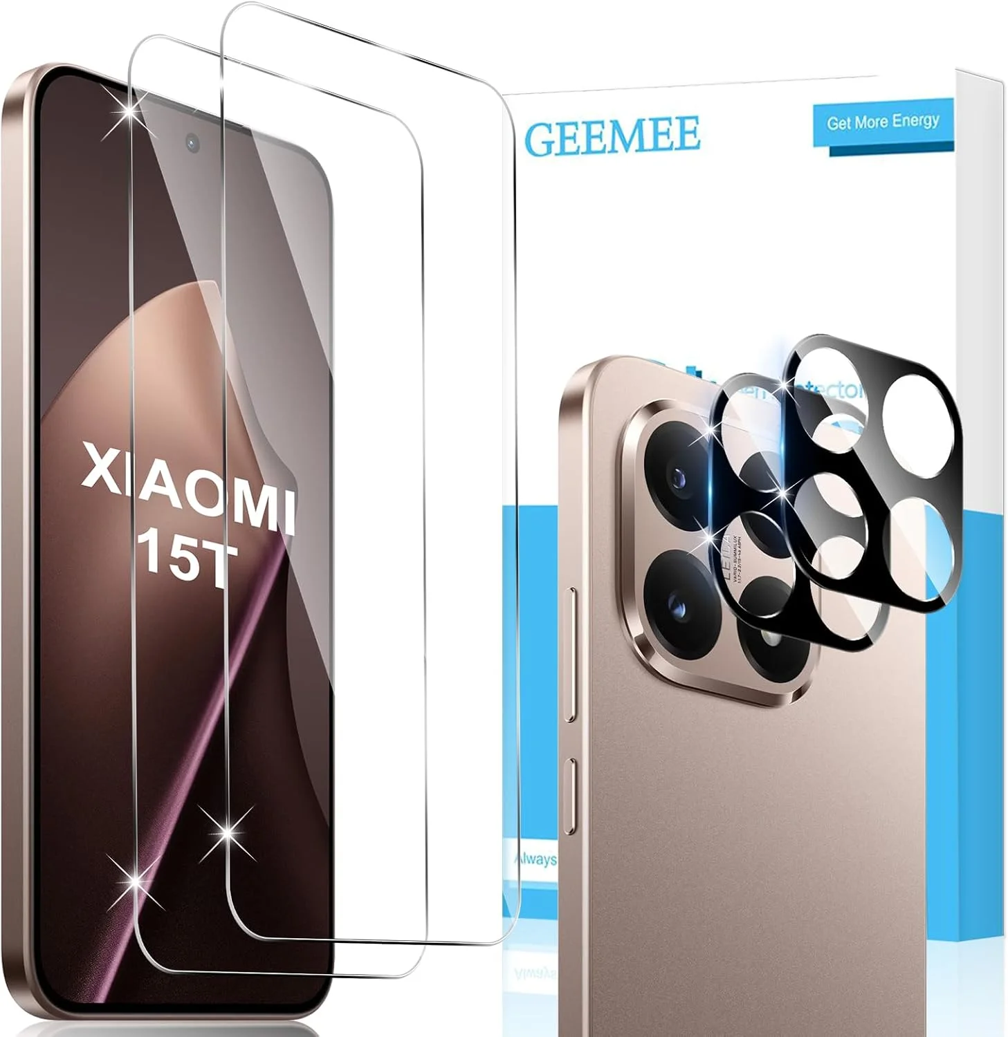 محافظ صفحه نمایش شیشه ای تمپرد GEEMEE برای شیائومی 15T، بسته 2 عددی محافظ صفحه نمایش + 2 محافظ دوربین (مشکی)، سختی 9H، ضد خش، شیشه محافظ HD شفاف، محافظ صفحه نمایش بدون حباب