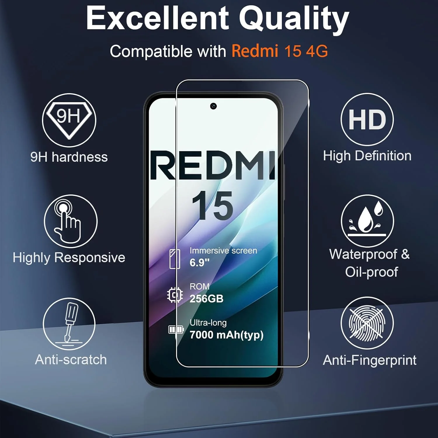 محافظ صفحه نمایش شیشه ای Vanrain برای شیائومی Redmi 15 4G، 2 عدد محافظ صفحه و 2 عدد محافظ دوربین، سختی 9H، وضوح HD، ضد خش محافظ صفحه نمایش شیشه ای Vanrain برای شیائومی Redmi 15 4G، 2 عدد محافظ صفحه و 2 عدد محافظ دوربین، سختی 9H، وضوح HD، ضد خش