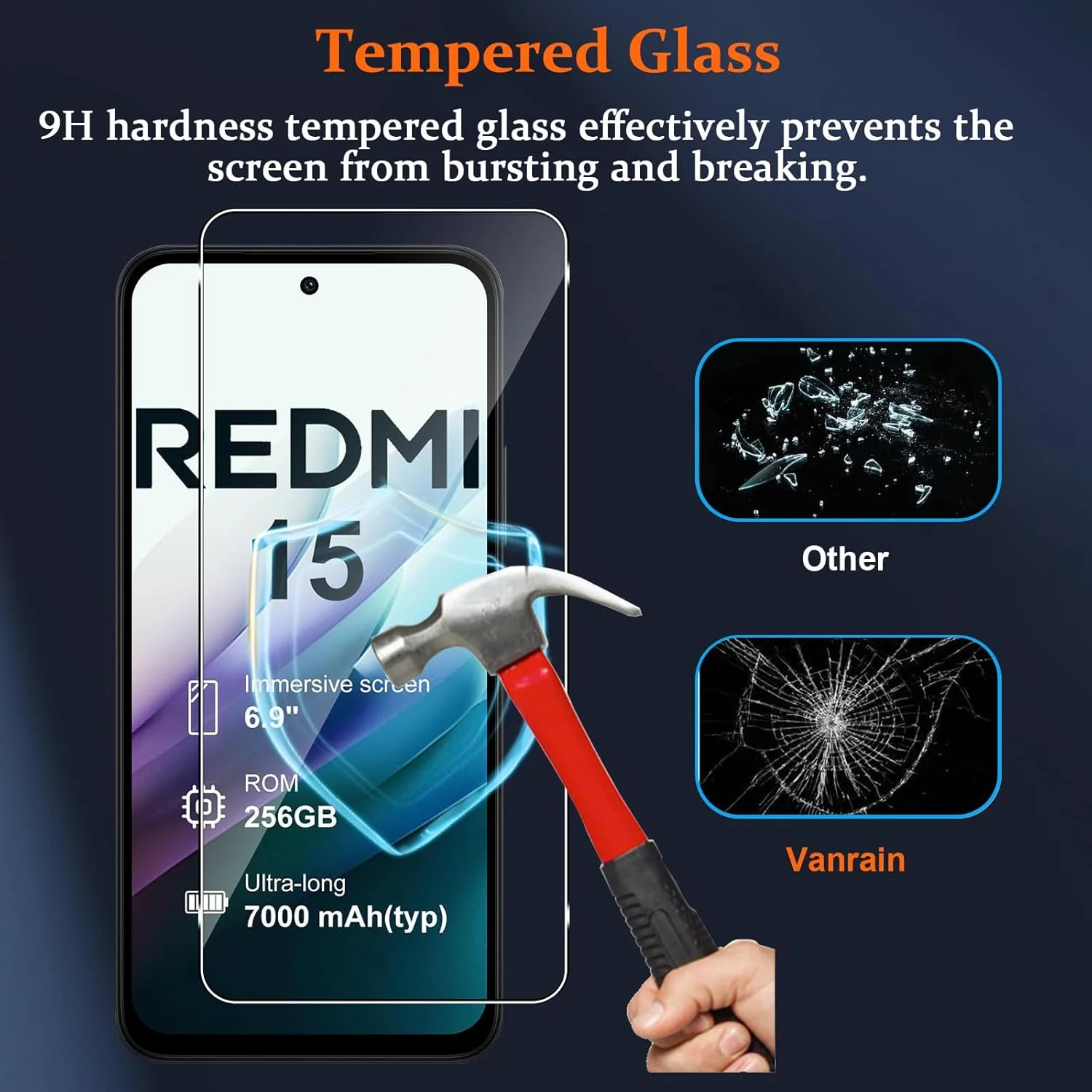 محافظ صفحه نمایش شیشه ای Vanrain برای شیائومی Redmi 15 4G، 2 عدد محافظ صفحه و 2 عدد محافظ دوربین، سختی 9H، وضوح HD، ضد خش محافظ صفحه نمایش شیشه ای Vanrain برای شیائومی Redmi 15 4G، 2 عدد محافظ صفحه و 2 عدد محافظ دوربین، سختی 9H، وضوح HD، ضد خش