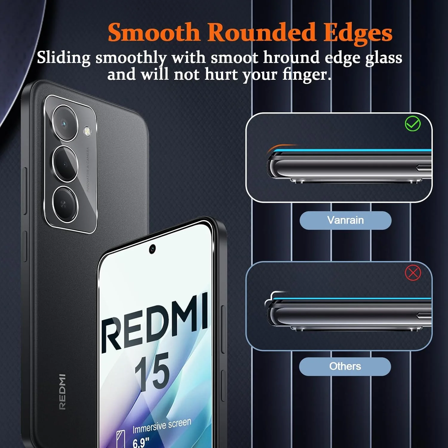 محافظ صفحه نمایش شیشه ای Vanrain برای شیائومی Redmi 15 4G، 2 عدد محافظ صفحه و 2 عدد محافظ دوربین، سختی 9H، وضوح HD، ضد خش محافظ صفحه نمایش شیشه ای Vanrain برای شیائومی Redmi 15 4G، 2 عدد محافظ صفحه و 2 عدد محافظ دوربین، سختی 9H، وضوح HD، ضد خش