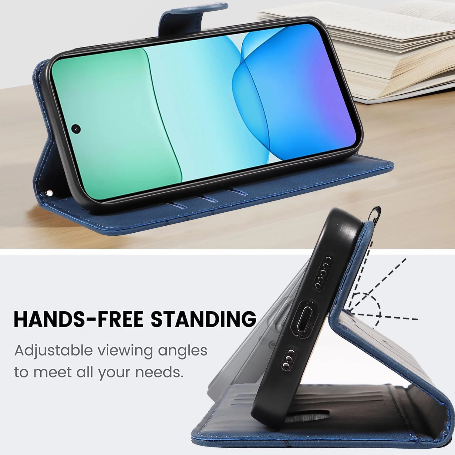 کاور FHSYCR برای گوشی شیائومی Redmi 13 4G به همراه یک عدد محافظ صفحه نمایش شیشه ای، کیف پول چرمی PU با کیفیت عالی برای شیائومی Redmi 13 4G، [دارای جای کارت] [قابلیت استند] - آبی
