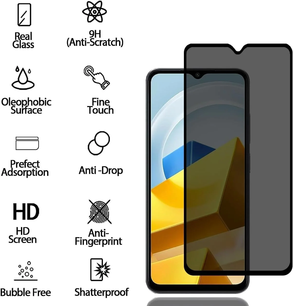 محافظ صفحه نمایش Muzz شیائومی Redmi 14C، شیشه حرارت دیده 9H ضد جاسوسی منحنی سه بعدی، محافظ صفحه نمایش لبه به لبه ضد اثر انگشت پوشش کامل برای Redmi 14C 2024 (حریم خصوصی 5D)