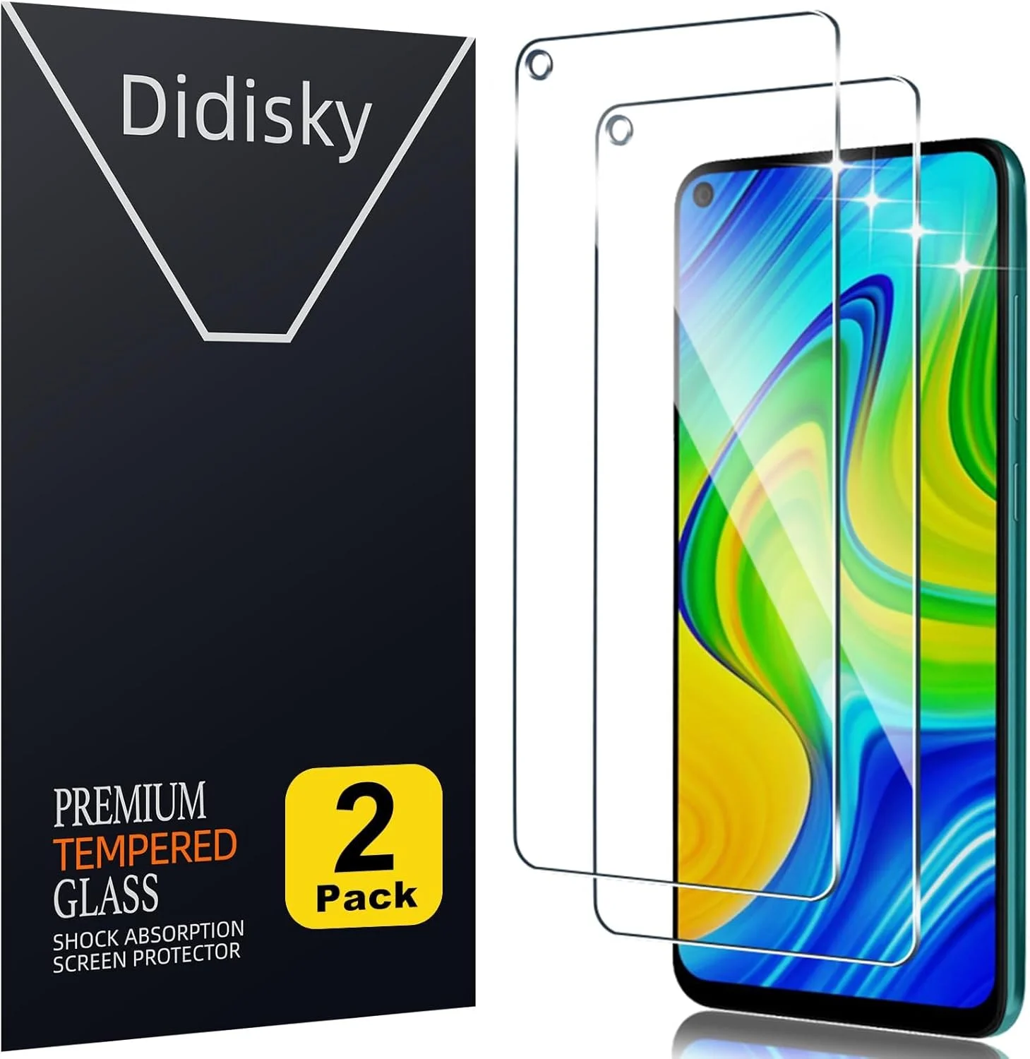 محافظ صفحه نمایش شیشه ای دیدیسکی سازگار با گوشی شیائومی Redmi Note 9، باز کردن قفل با اثر انگشت، شیشه حرارت دیده با سختی 9H، بدون حباب، محافظ صفحه نمایش با کیفیت بالا، استفاده آسان، سازگار با قاب - بسته 2 عددی