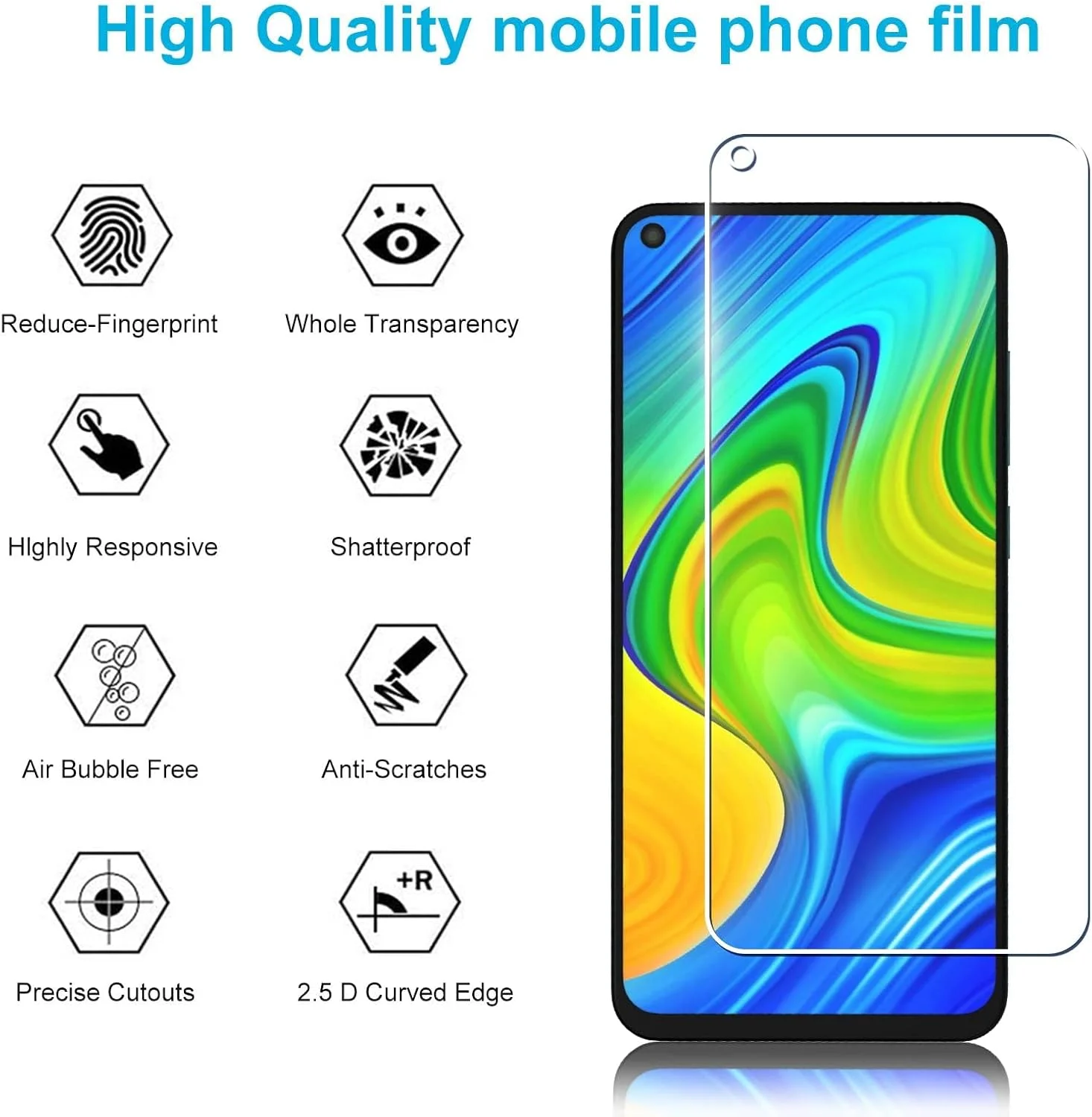 محافظ صفحه نمایش شیشه ای دیدیسکی سازگار با گوشی شیائومی Redmi Note 9، باز کردن قفل با اثر انگشت، شیشه حرارت دیده با سختی 9H، بدون حباب، محافظ صفحه نمایش با کیفیت بالا، استفاده آسان، سازگار با قاب - بسته 2 عددی