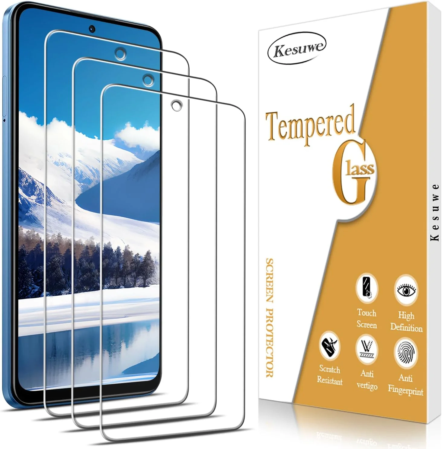 محافظ صفحه نمایش [بسته 3 عددی] Kesuwe برای گوشی شیائومی Redmi Note 12، شیشه حرارت دیده با سختی 9H، ضد خش، فوق العاده مقاوم، شفافیت HD، بدون حباب، نصب آسان، سازگار با قاب