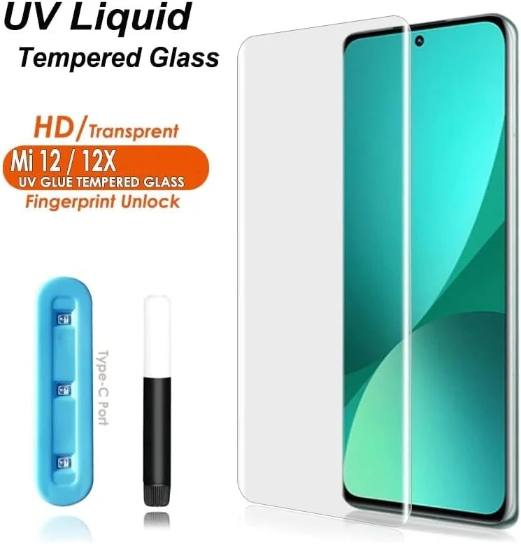 محافظ صفحه نمایش UV سازگار با گوشی شیائومی Mi 12 / Mi 12X، [لامپ UV] پوشش کامل چسب کامل شیشه حرارت دیده منحنی سه بعدی برای شیائومی Mi 12 / Mi 12X شفاف