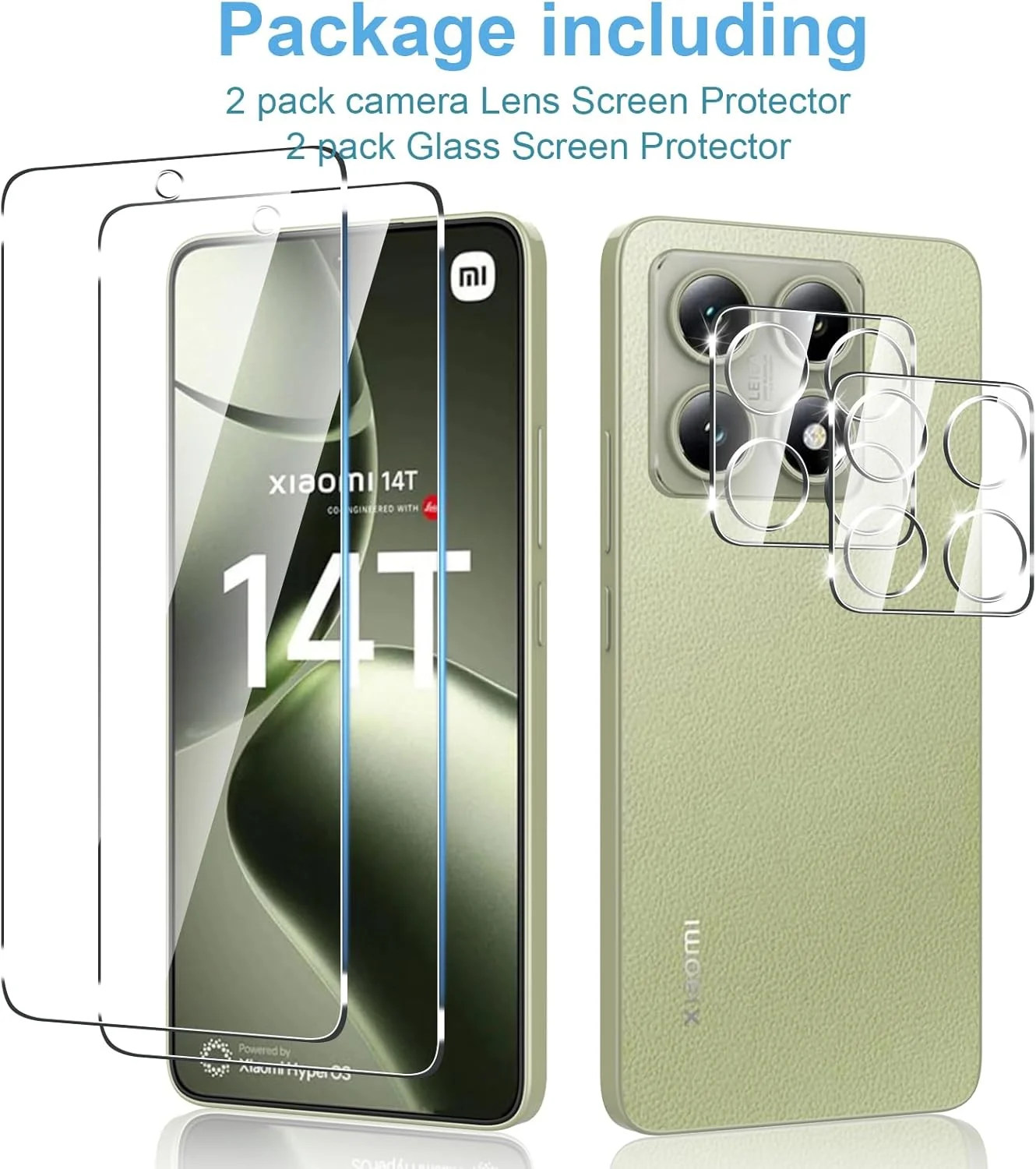 محافظ صفحه نمایش و محافظ لنز دوربین Anoowkoa مدل 2+2 عددی برای گوشی شیائومی 14T، فیلم شیشه ای حرارت دیده، ضد اثر انگشت
