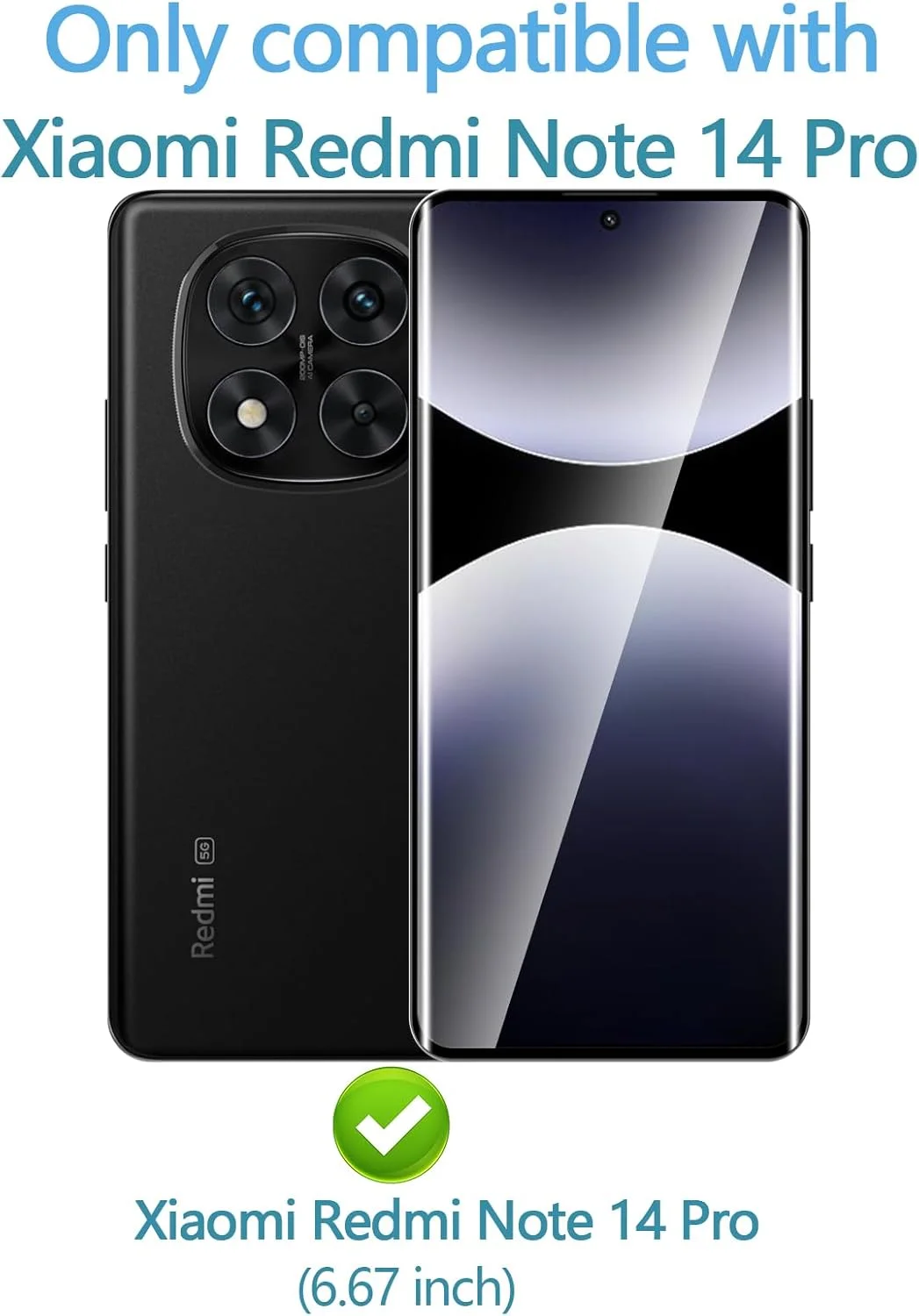 محافظ صفحه نمایش و محافظ لنز دوربین شیشه ای تمپر شده آنووکوا (بسته 2+2) مناسب برای گوشی شیائومی ردمی نوت 14 پرو 5G، فیلم محافظ ضد اثر انگشت