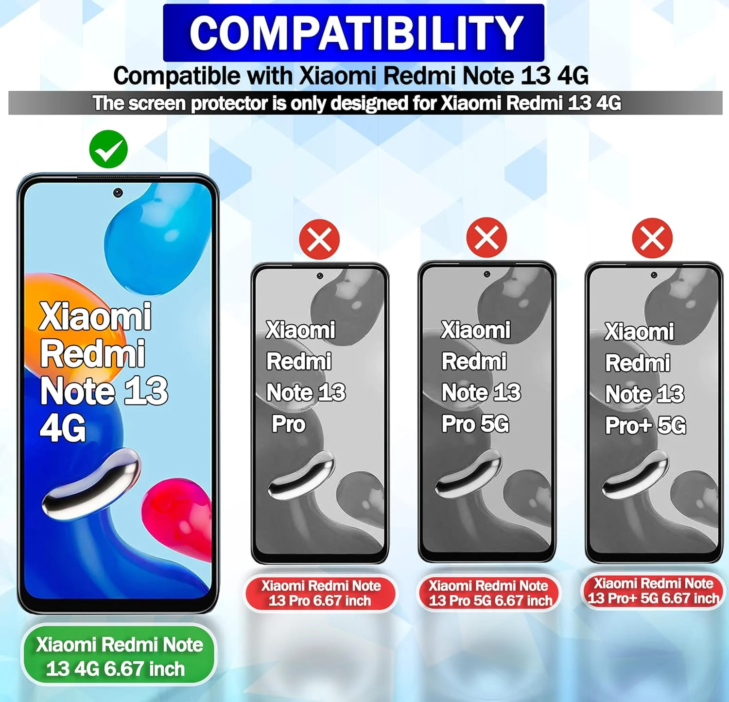 محافظ صفحه نمایش شیشه ای حرارت دیده RKINC [بسته 3 عددی] برای گوشی شیائومی Redmi Note 13 4G، محافظ صفحه، شیشه HD با سختی 9H و ضخامت 0.33 میلی متر [بدون حباب] [مقاوم در برابر خراش]