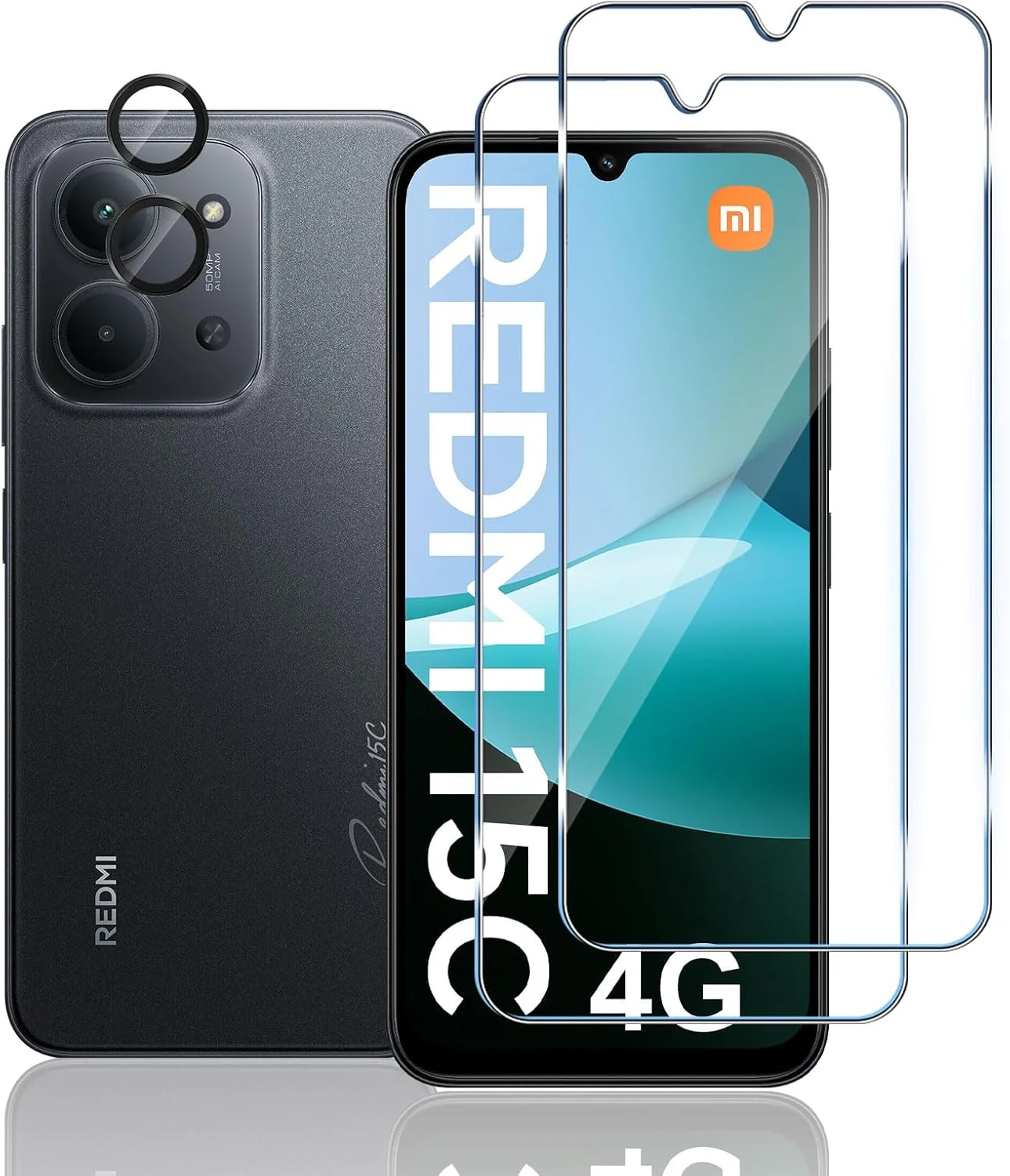 محافظ صفحه نمایش TUTUO سازگار با شیائومی Redmi 15C 4G / 5G، بسته 2 عددی شیشه حرارت دیده + 1 مجموعه محافظ لنز دوربین، [ضد خش] [بدون حباب] شفاف HD سختی 9H فیلم شیشه حرارت دیده