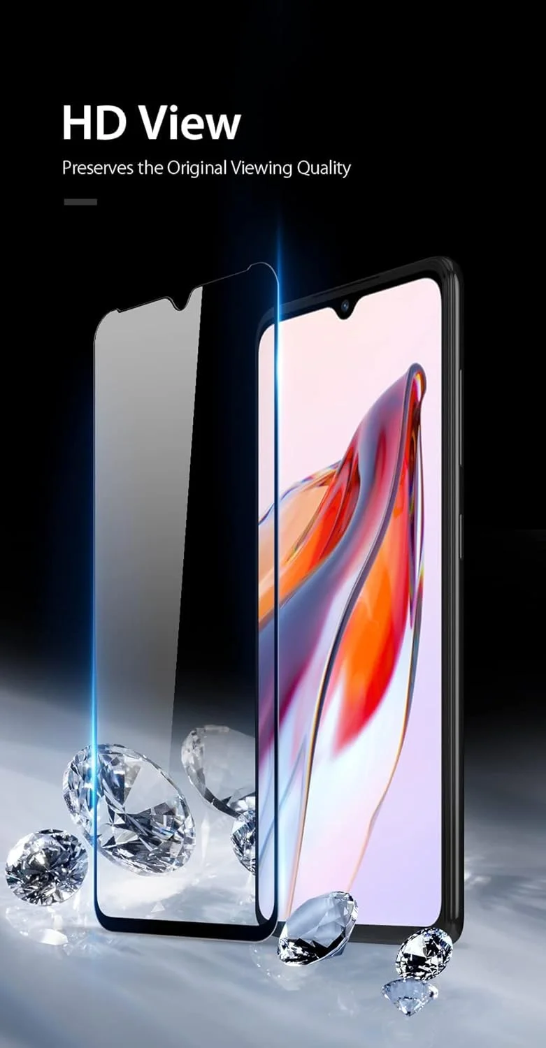 محافظ صفحه نمایش شیشه ای تمپرد شیائومی Redmi 12C / 10C / 11A / Poco C40 / Poco C55 با چسب کامل و پوشش لبه به لبه، محصول Emodil ® برای شیائومی Redmi 12C