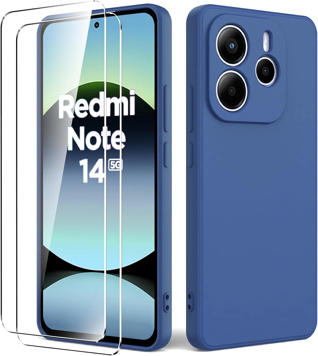 قاب بایوویای برای گوشی شیائومی ردمی نوت 14 5G به همراه 2 محافظ صفحه شیشه ای حرارت دیده، قاب TPU بسیار نازک ضد ضربه و ضد خش، آبی