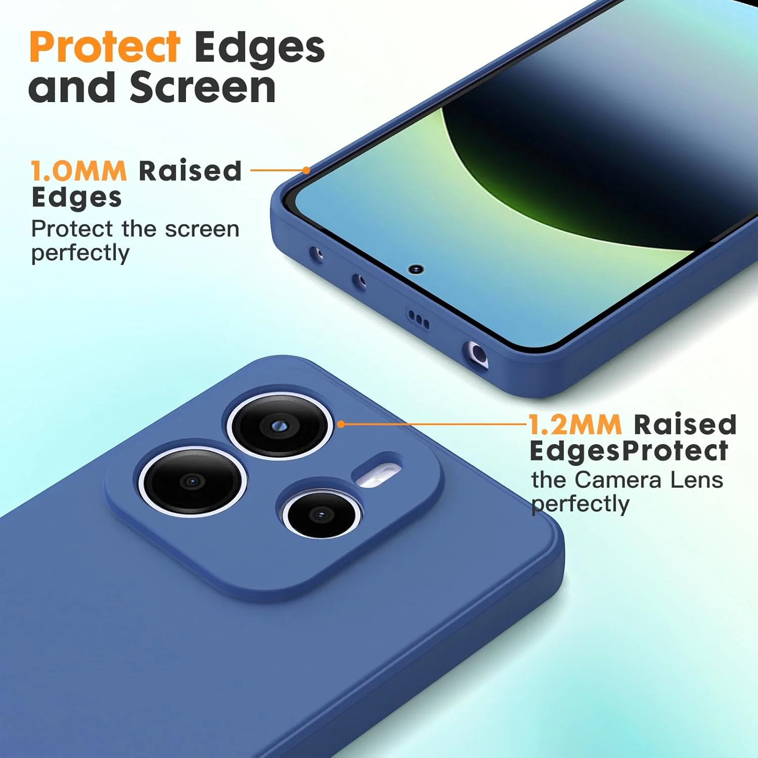 قاب بایوویای برای گوشی شیائومی ردمی نوت 14 5G به همراه 2 محافظ صفحه شیشه ای حرارت دیده، قاب TPU بسیار نازک ضد ضربه و ضد خش، آبی