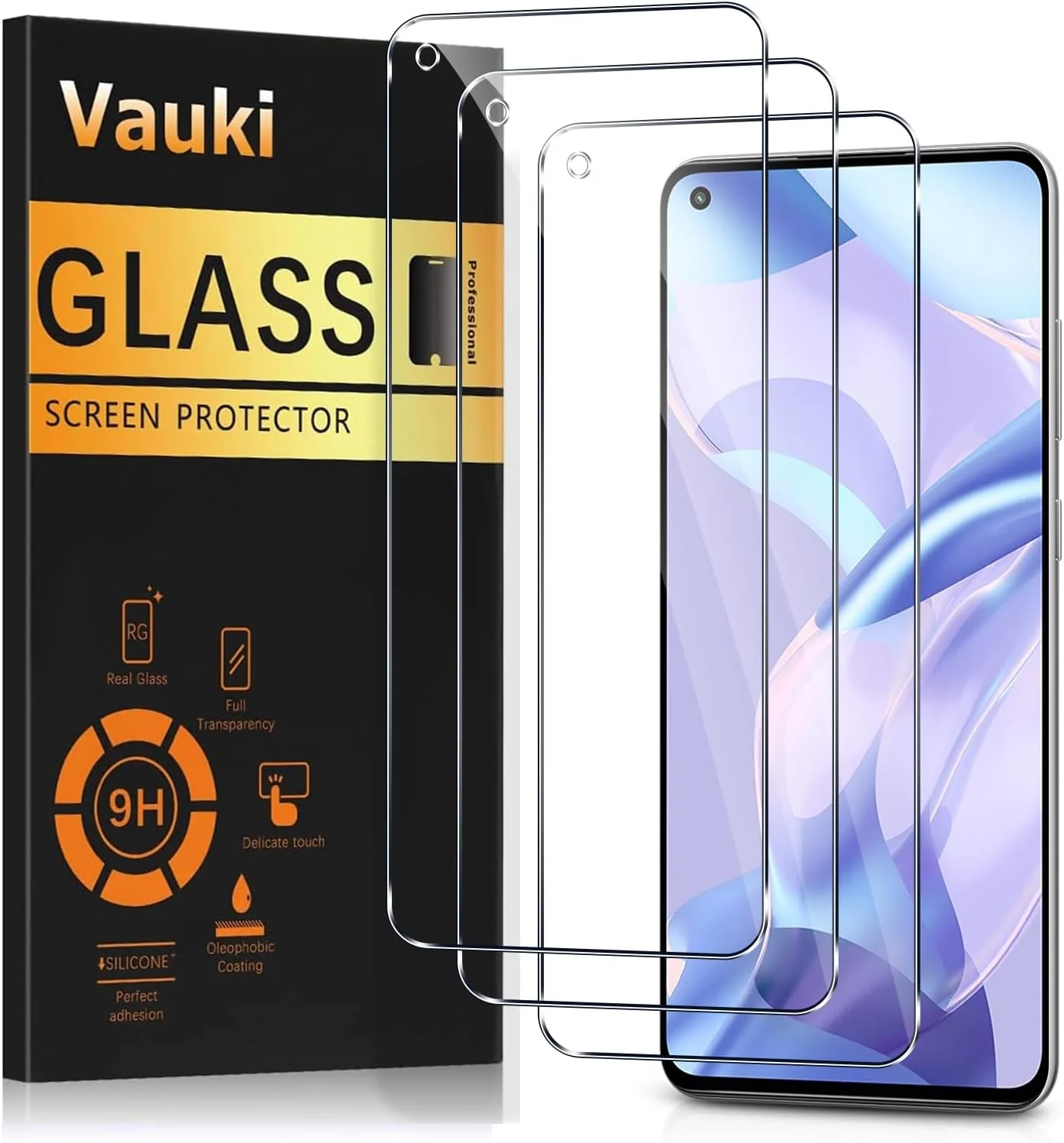 محافظ صفحه نمایش شیشه ای حرارت دیده Vauki بسته 3 عددی برای گوشی شیائومی Mi 11 Lite 4G/5G/NE، فوق العاده مقاوم، HD فوق العاده شفاف، بدون حباب، شیشه با سختی 9H، 6.55 اینچ، شفاف