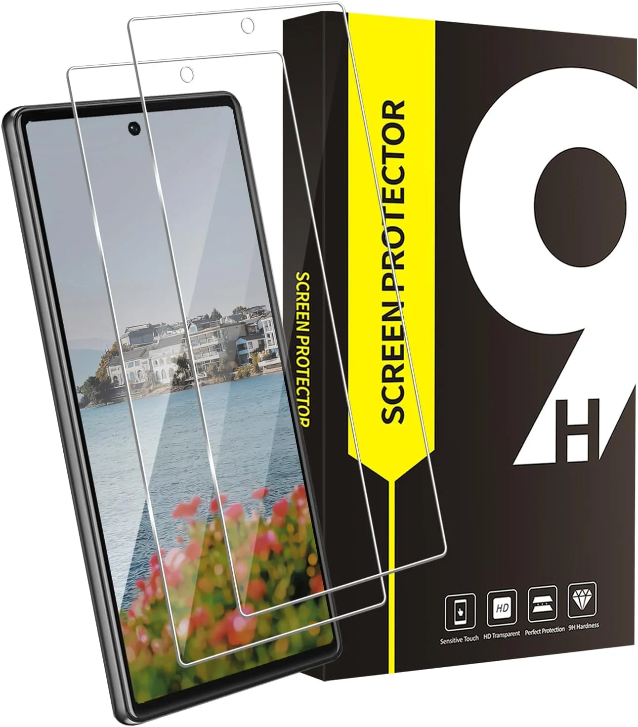 محافظ صفحه نمایش شیشه ای حرارت دیده بادیگارد بسته 2 عددی برای گوگل پیکسل 6A 5G، بدون حباب هوا، فوق العاده شفاف، محافظ صفحه نمایش لبه 2.5D پیکسل 6A، حساسیت بالا، سختی 9H، شیشه ای حرارت دیده ضد شکست