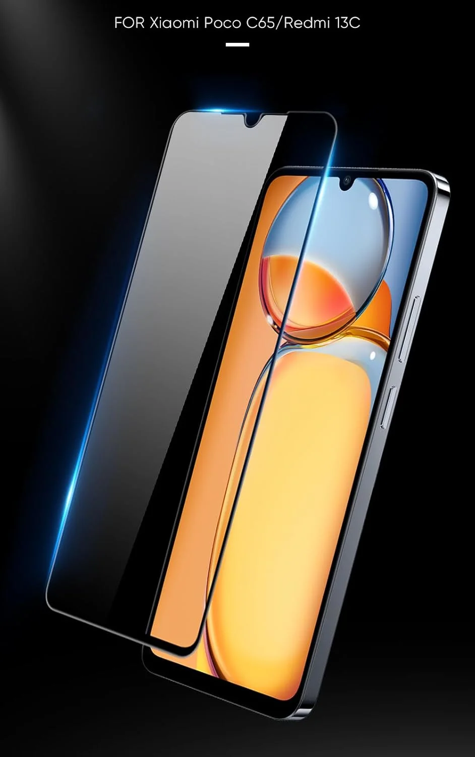 محافظ صفحه نمایش شیشه ای تمپرد فول چسب لبه به لبه نصب آسان EMODIL برای Xiaomi Redmi 13C / Poco C65