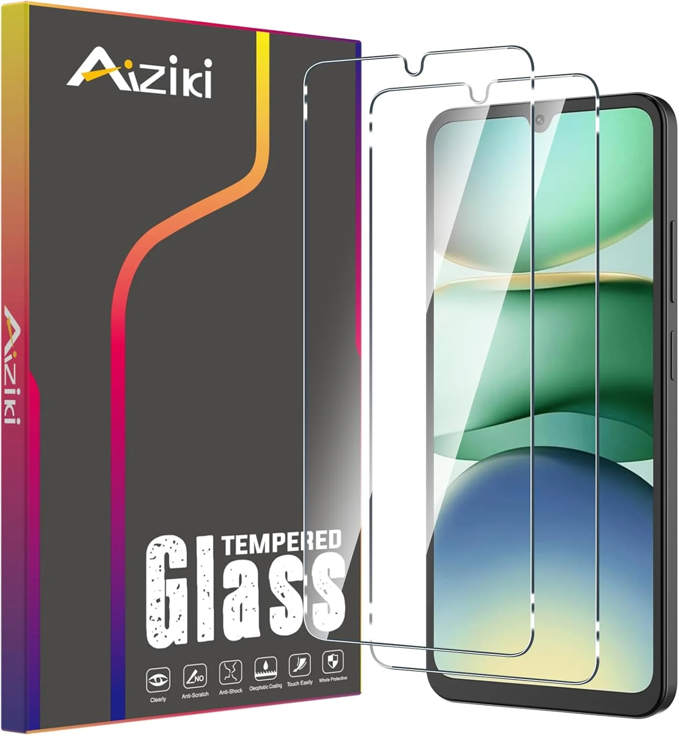 محافظ صفحه نمایش شیشه ای تمپرد Aiziki [2 عدد] برای شیائومی Redmi A4 5G، شفافیت HD، ضد خش، ضد اثر انگشت، پوشش کامل با سختی 9H برای شیائومی Redmi A4 5G