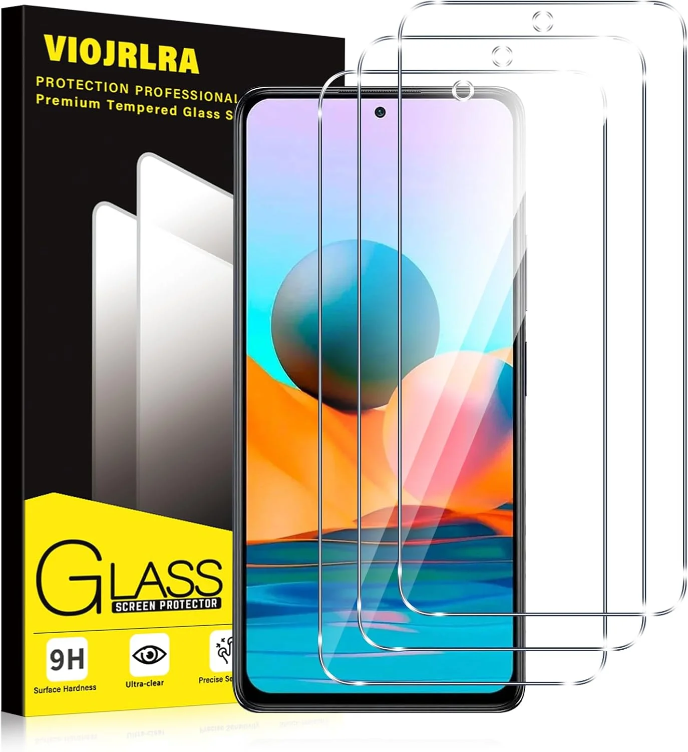 محافظ صفحه نمایش شیشه ای حرارت دیده Viojrlra [3 عدد] برای گوشی های شیائومی Redmi Note 10 Pro/Note 9 Pro/Note 9S 4G، محافظ صفحه نمایش با سختی 9H، محافظ صفحه نمایش فوق العاده مقاوم، وضوح HD، بدون حباب، ضد خش