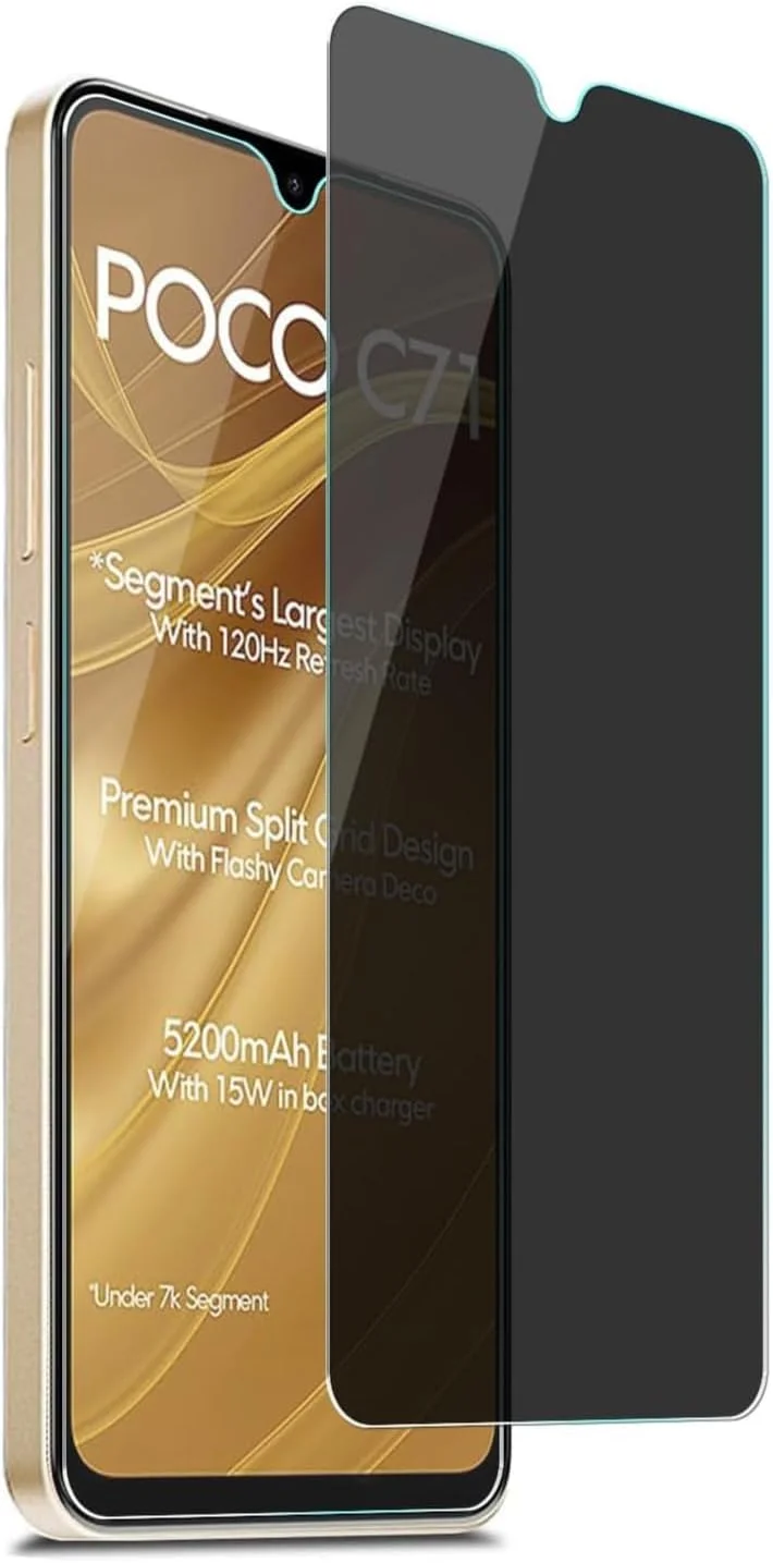 محافظ صفحه نمایش حریم خصوصی گرآتری مدل [2 عددی] سازگار با شیائومی POCO C71، ضد جاسوسی، سختی 9H ضد خش، شیشه حرارت دیده بدون حباب