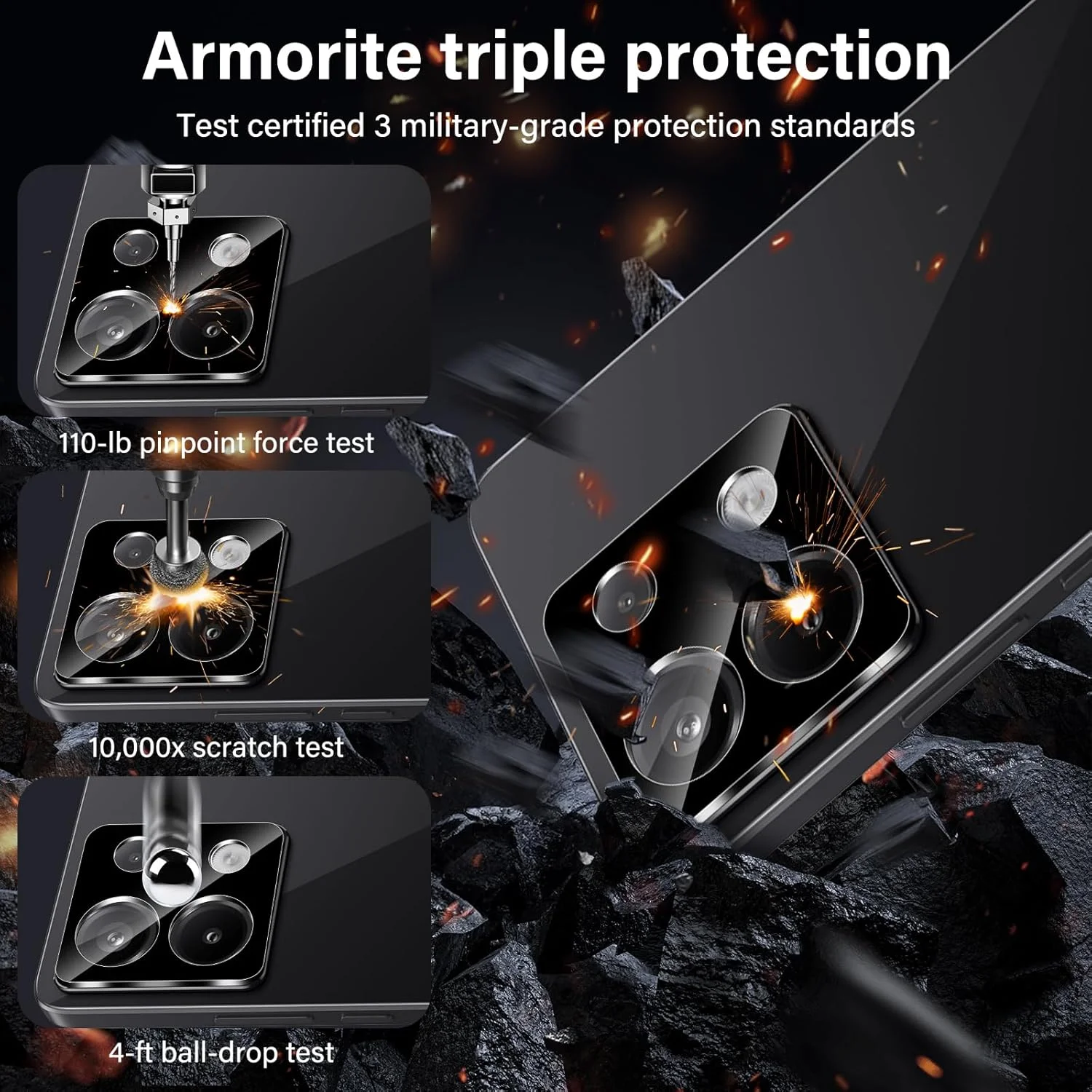 محافظ لنز دوربین گوشی شیائومی Redmi Note 13 Pro 5G هاوفان مدل شیشه ای، بسته 2 عددی - مشکی فضایی