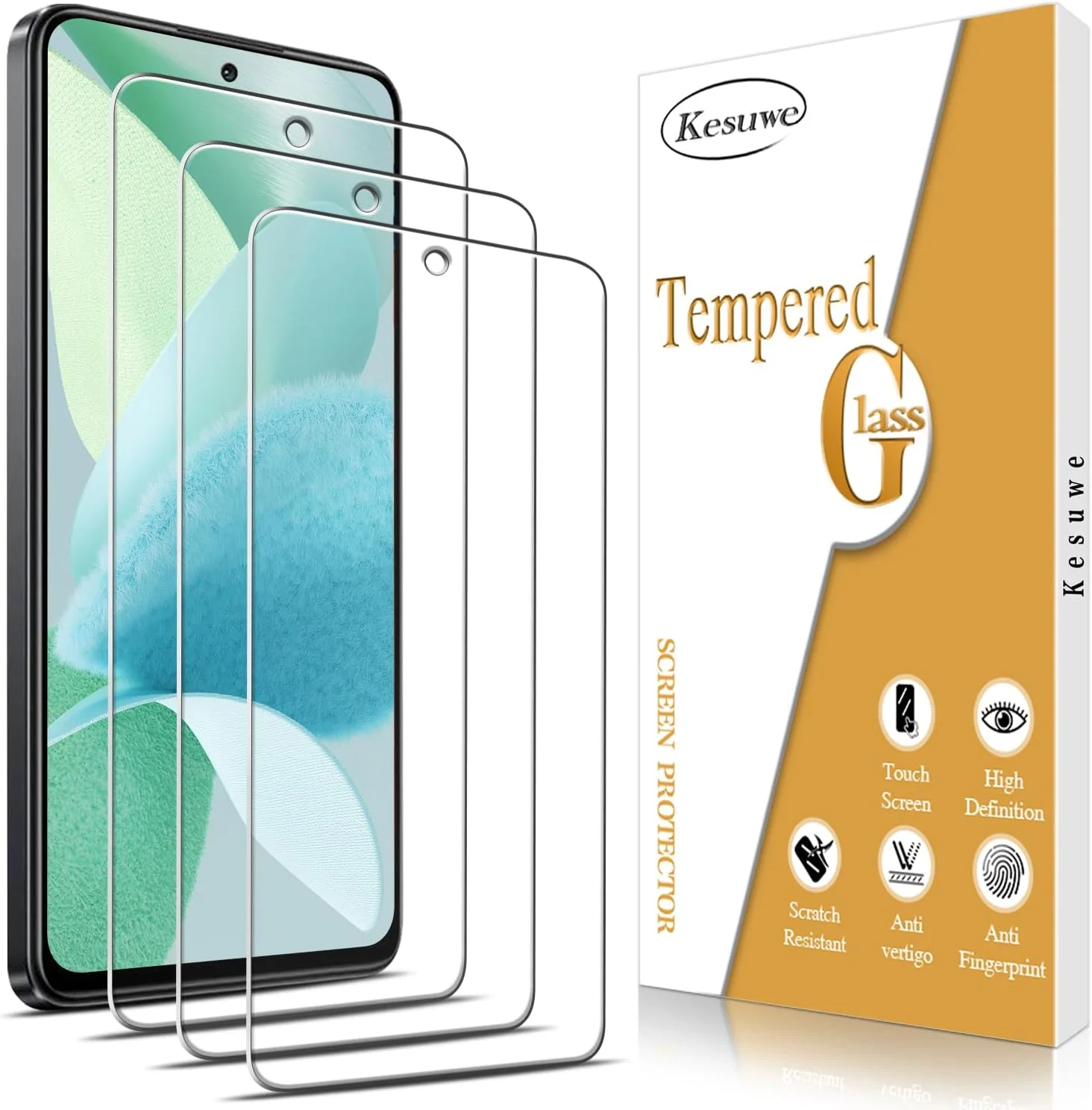 محافظ صفحه نمایش [بسته 3 عددی] Kesuwe برای گوشی شیائومی Redmi Note 12 Pro 4G، شیشه حرارت دیده، ضد خش، سختی 9H، فوق العاده مقاوم، بدون حباب، سازگار با قاب، نصب آسان