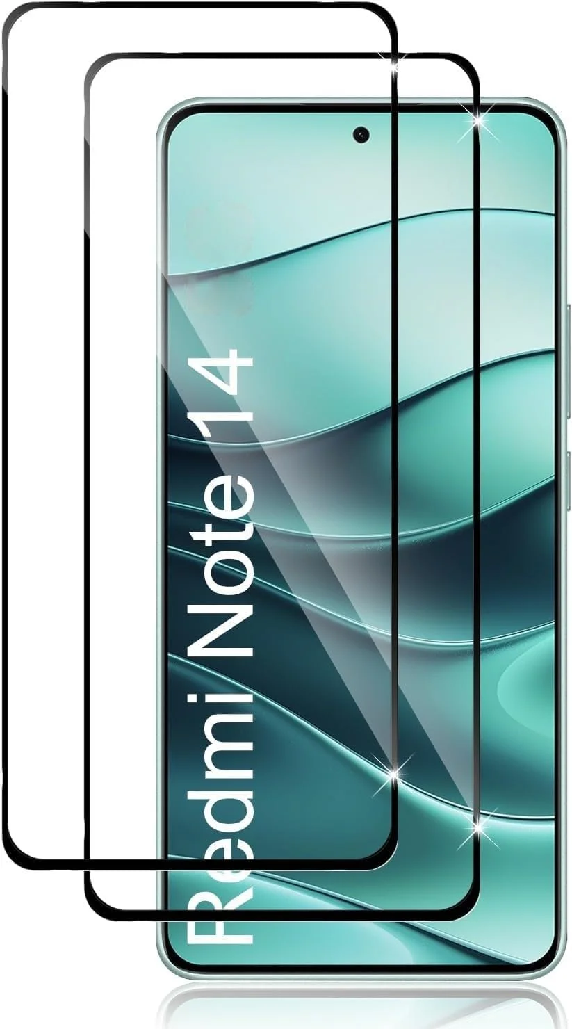 محافظ صفحه نمایش شیشه ای خمیده کامل برای شیائومی Redmi Note 14، شیشه حرارت دیده [چسب کامل] [پوشش کامل] [بدون حباب] [ضد خش] شفافیت HD و حساسیت بالا برای Redmi Note 14 4G مشکی (2 عدد)