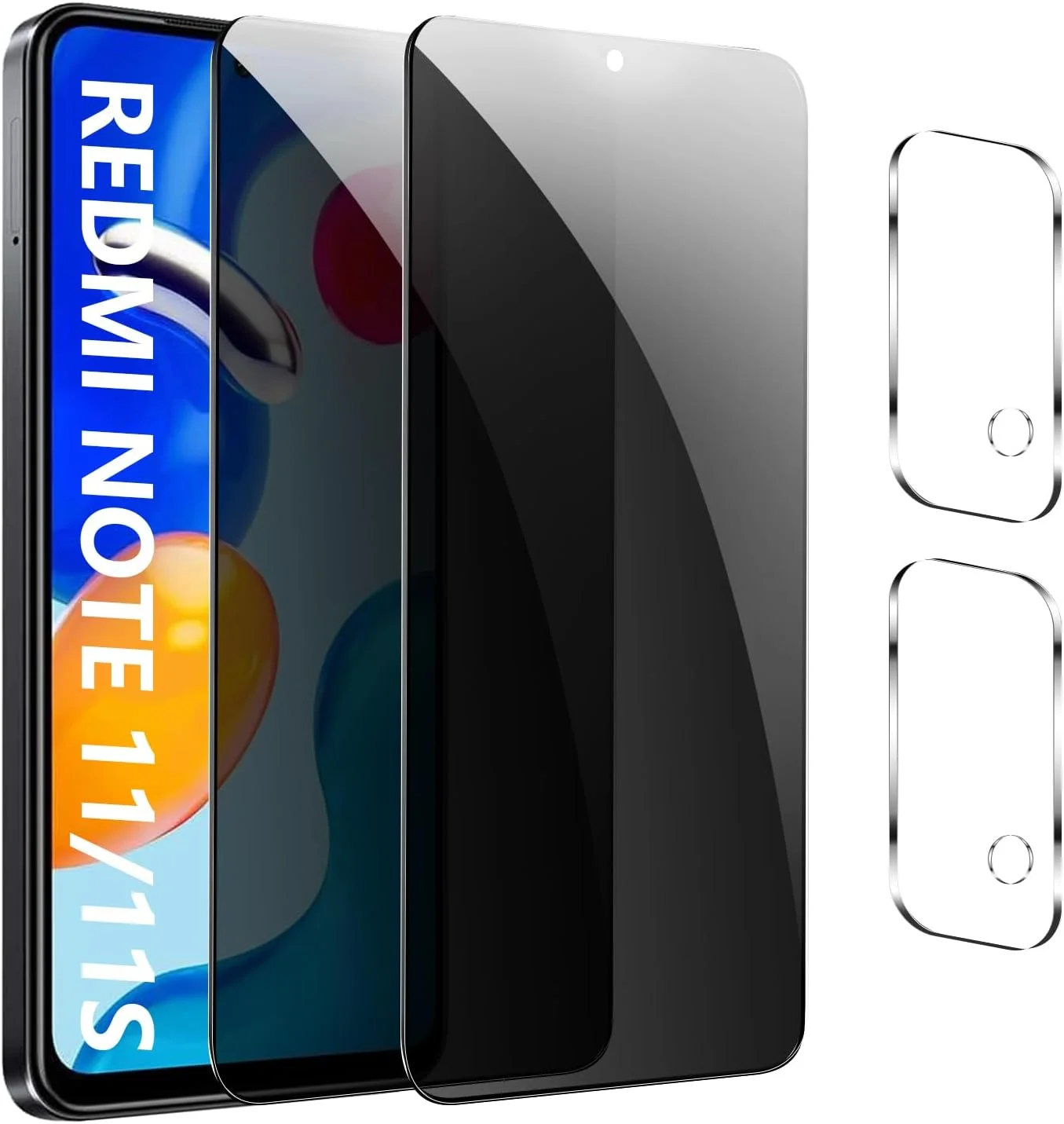 محافظ صفحه نمایش حریم خصوصی [بسته 2+2] برای شیائومی ردمی نوت 11/11S، فیلم شیشه ای حرارت دیده ضد جاسوسی، تشخیص اثر انگشت، سختی 9H، ضد خش، ضد اثر انگشت