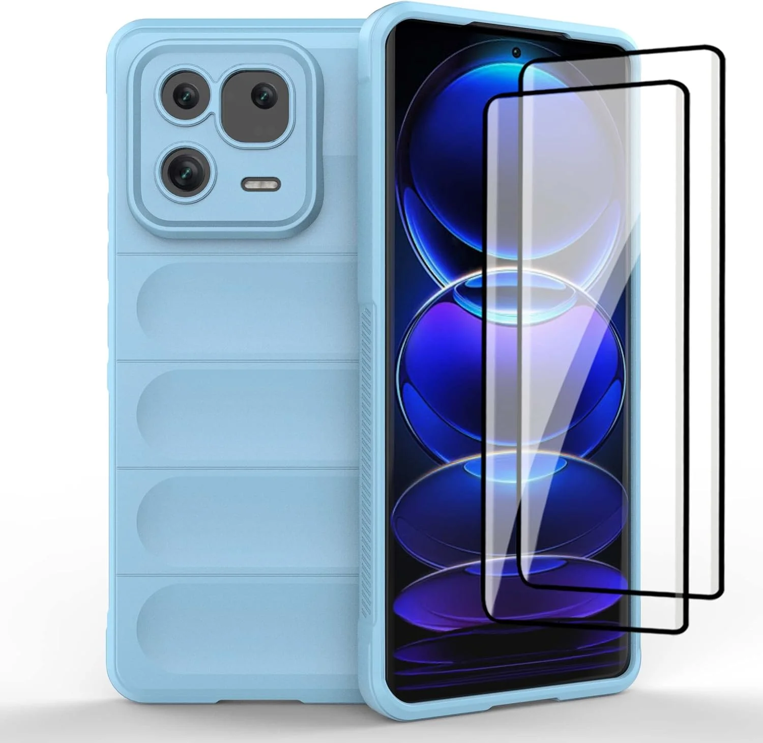 قاب محافظ گوشی QINOUK برای شیائومی 13 پرو، قاب TPU انعطاف پذیر ضد خش، طراحی 10 ایربگ نامرئی، به همراه محافظ صفحه نمایش شیشه ای حرارت دیده [2 عدد]، برای شیائومی 13 پرو - آبی آسمانی