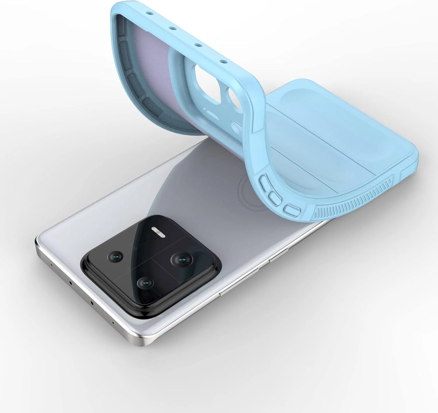 قاب محافظ گوشی QINOUK برای شیائومی 13 پرو، قاب TPU انعطاف پذیر ضد خش، طراحی 10 ایربگ نامرئی، به همراه محافظ صفحه نمایش شیشه ای حرارت دیده [2 عدد]، برای شیائومی 13 پرو - آبی آسمانی