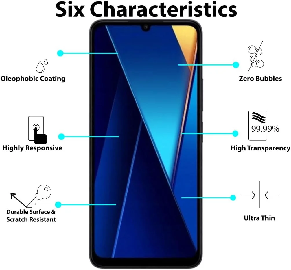 محافظ صفحه نمایش Al-HuTrusHi سازگار با Xiaomi Poco C65 / Poco M6، محافظ صفحه نمایش شیشه حرارت دیده [ضد تابش نور] [پوشش کامل HD] [نصب آسان] [سختی 9H] [حساس به لمس] [ضد خرد شدن]