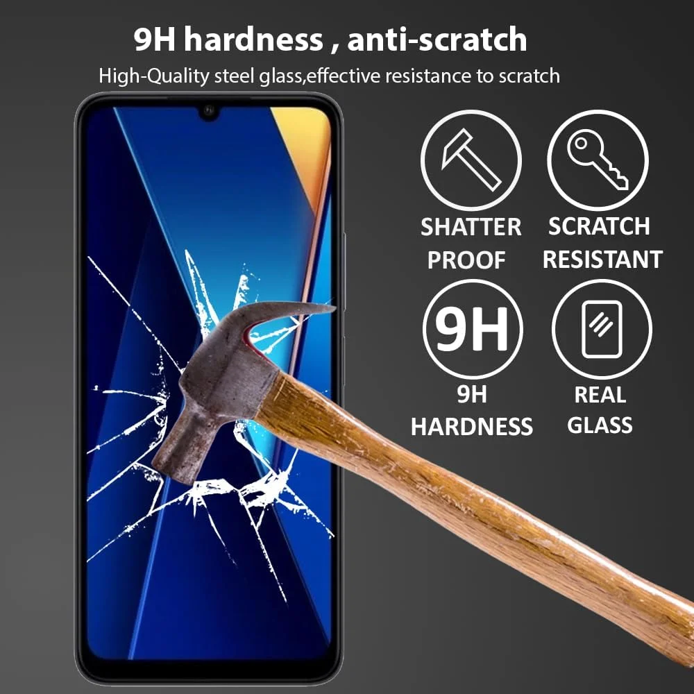 محافظ صفحه نمایش Al-HuTrusHi سازگار با Xiaomi Poco C65 / Poco M6، محافظ صفحه نمایش شیشه حرارت دیده [ضد تابش نور] [پوشش کامل HD] [نصب آسان] [سختی 9H] [حساس به لمس] [ضد خرد شدن]