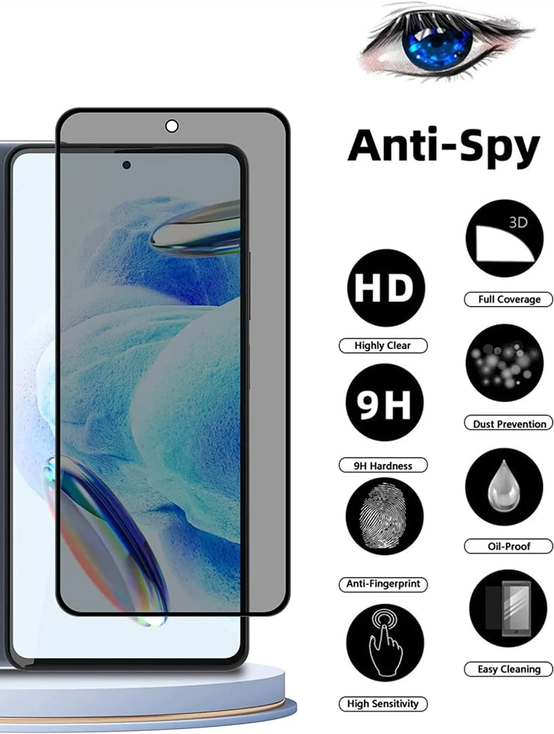 [بسته 2 عددی] محافظ صفحه نمایش ضد جاسوسی سازگار با Xiaomi Poco M7 5G - محافظ صفحه شیشه ای حریم خصوصی، فیلم شیشه ای سخت شده سه بعدی، محافظ ضد خش و ضد نگاه دزدکی با سختی 9H