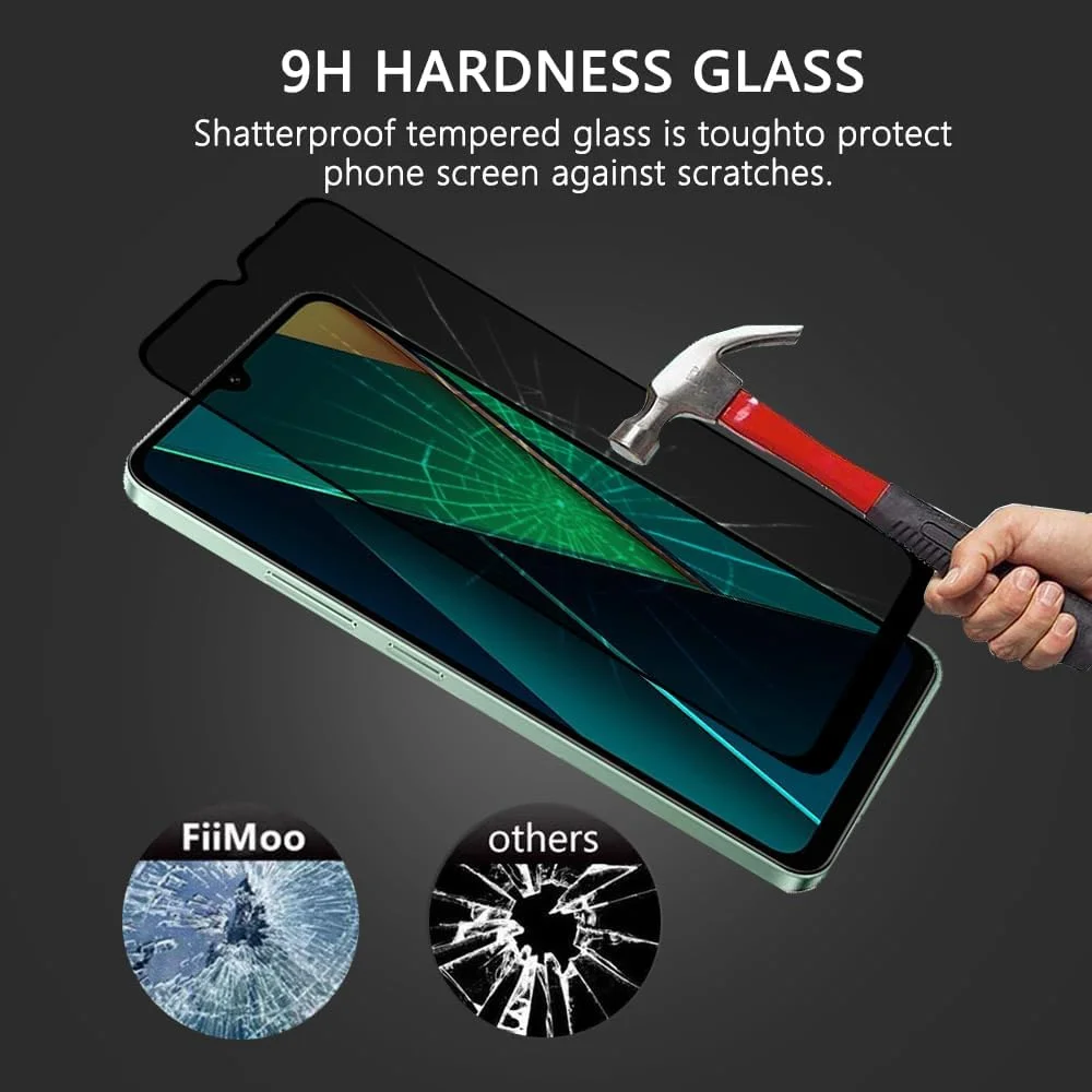 محافظ صفحه نمایش حریم خصوصی FiiMoo برای Xiaomi Poco C75، محافظ صفحه نمایش ضد جاسوسی، فیلم محافظ حریم خصوصی، [سازگار با قاب][سختی 9H][ضد خش]، شیشه حرارت دیده حریم خصوصی برای Xiaomi Poco C75
