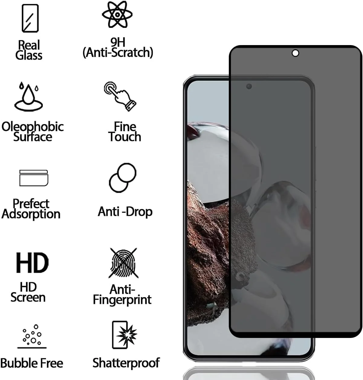 محافظ صفحه نمایش حریم خصوصی برای شیائومی 12T/شیائومی 12T Pro [بسته 2 عددی]، فیلم شیشه ای حرارت دیده ضد جاسوسی، سختی 9H، ضد خش، ضد اثر انگشت، حساسیت بالا، محافظ صفحه نمایش ضد جاسوسی برای شیائومی 12T/12T Pro