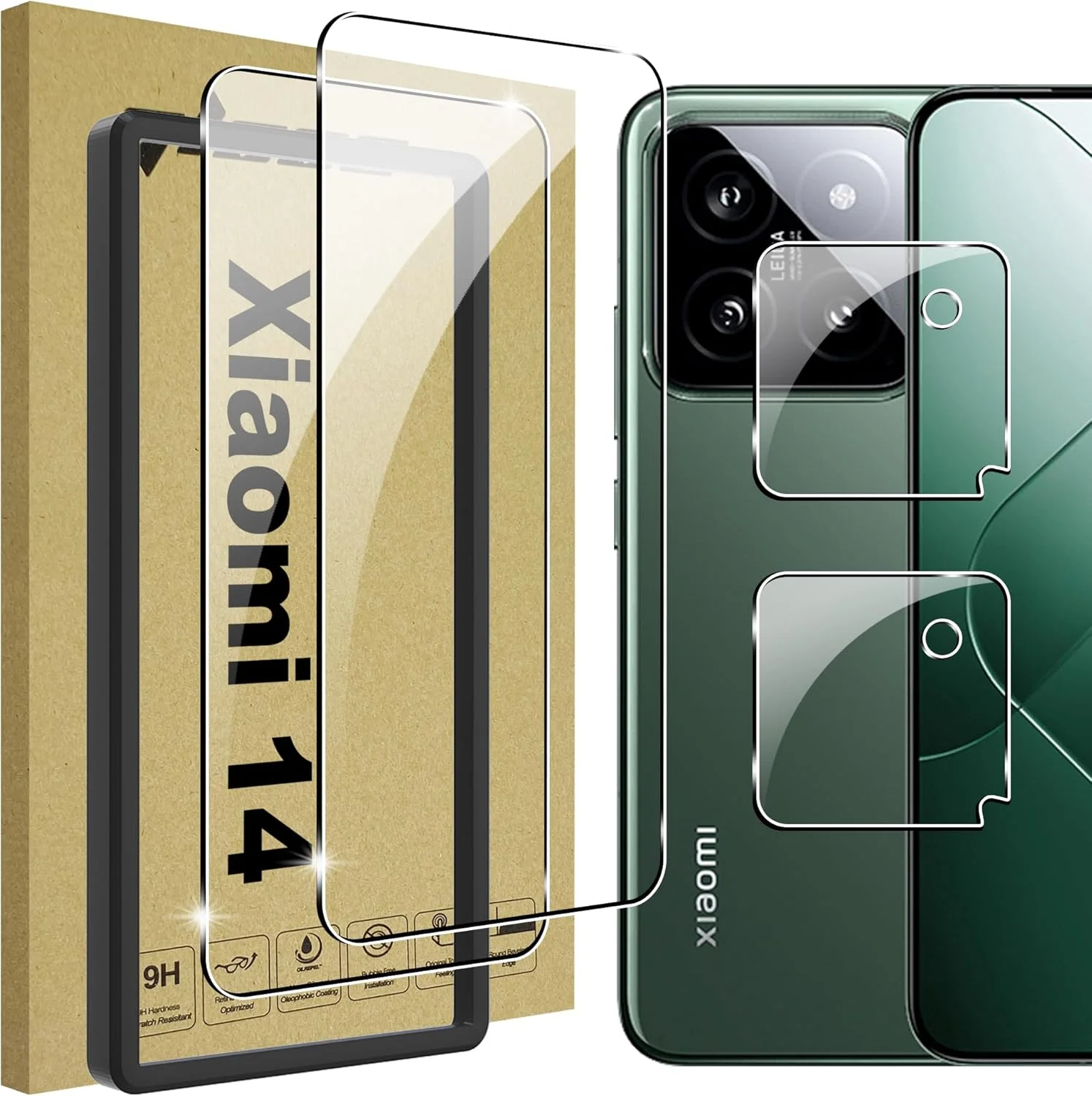 Lemxiee Screen Protector for Xiaomi 14 Tempered Glass [Pack of 2 + 2] Camera Protection + HD 9H Hardness Screen Protector Film Screen Protector for Xiaomi 14