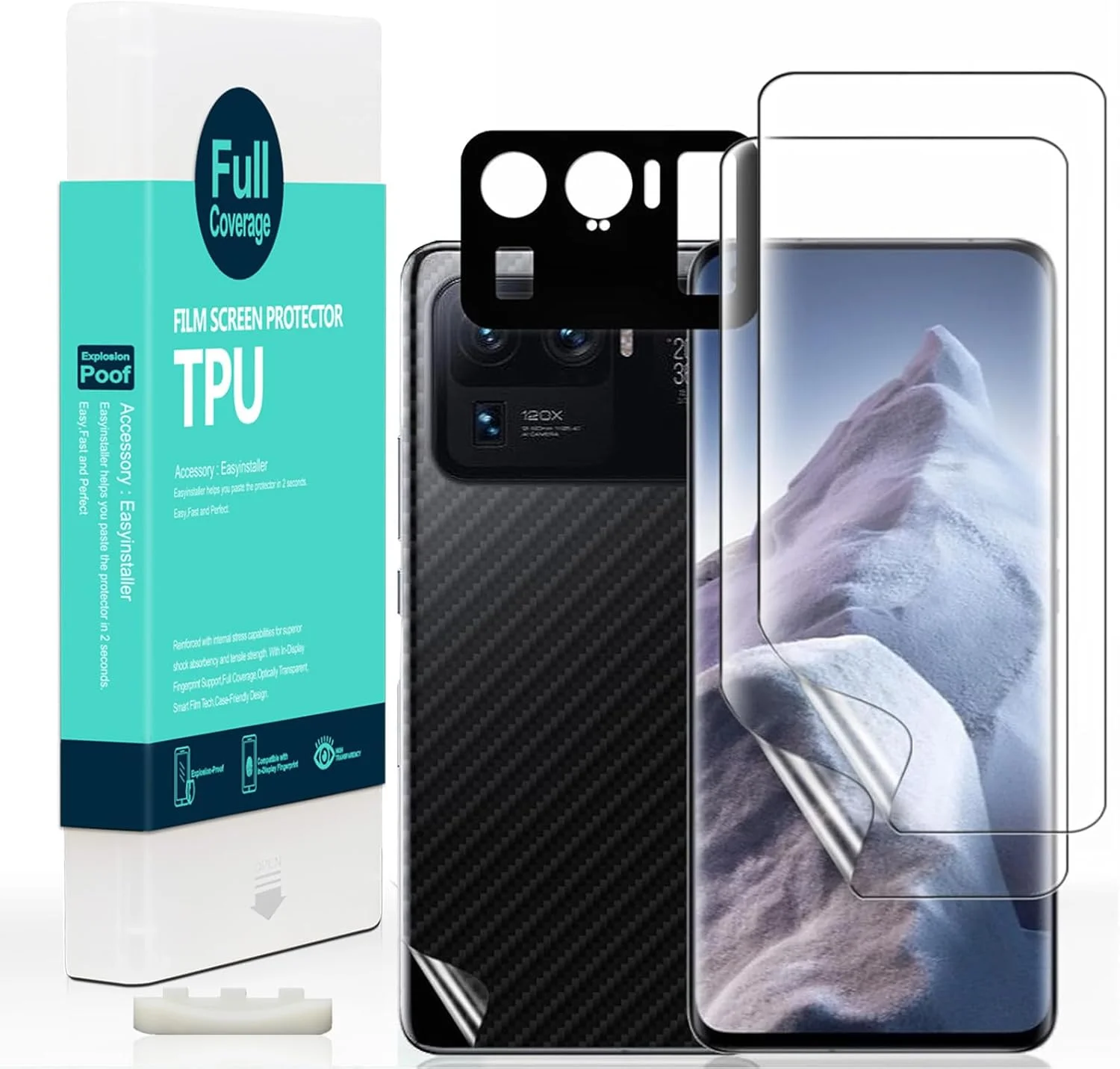 محافظ صفحه نمایش [بسته 2 عددی] IBYWIND برای شیائومی Mi 11 Ultra 5G/4G، [محافظ لنز دوربین (جنس فلزی)] [محافظ پشت گوشی فیبر کربن] [پشتیبانی از اثر انگشت درون صفحه نمایش] [بدون حباب]