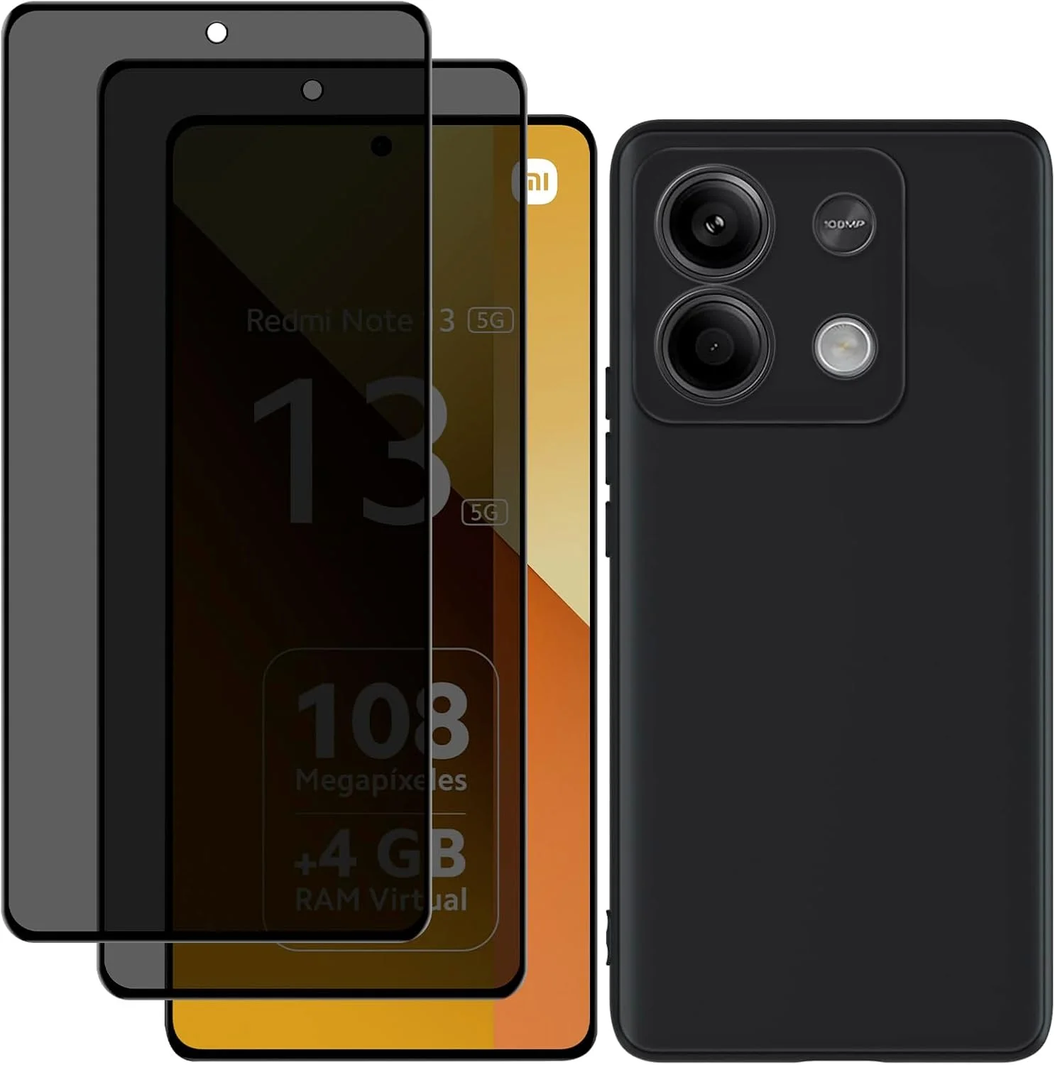 محافظ صفحه نمایش حریم خصوصی MaEiol برای شیائومی Redmi Note 13 5G به همراه قاب گوشی، محافظ صفحه نمایش شیشه ای حرارت دیده ضد جاسوسی 2 عددی، قاب محافظ سیلیکونی نرم ضد ضربه و ضد خش