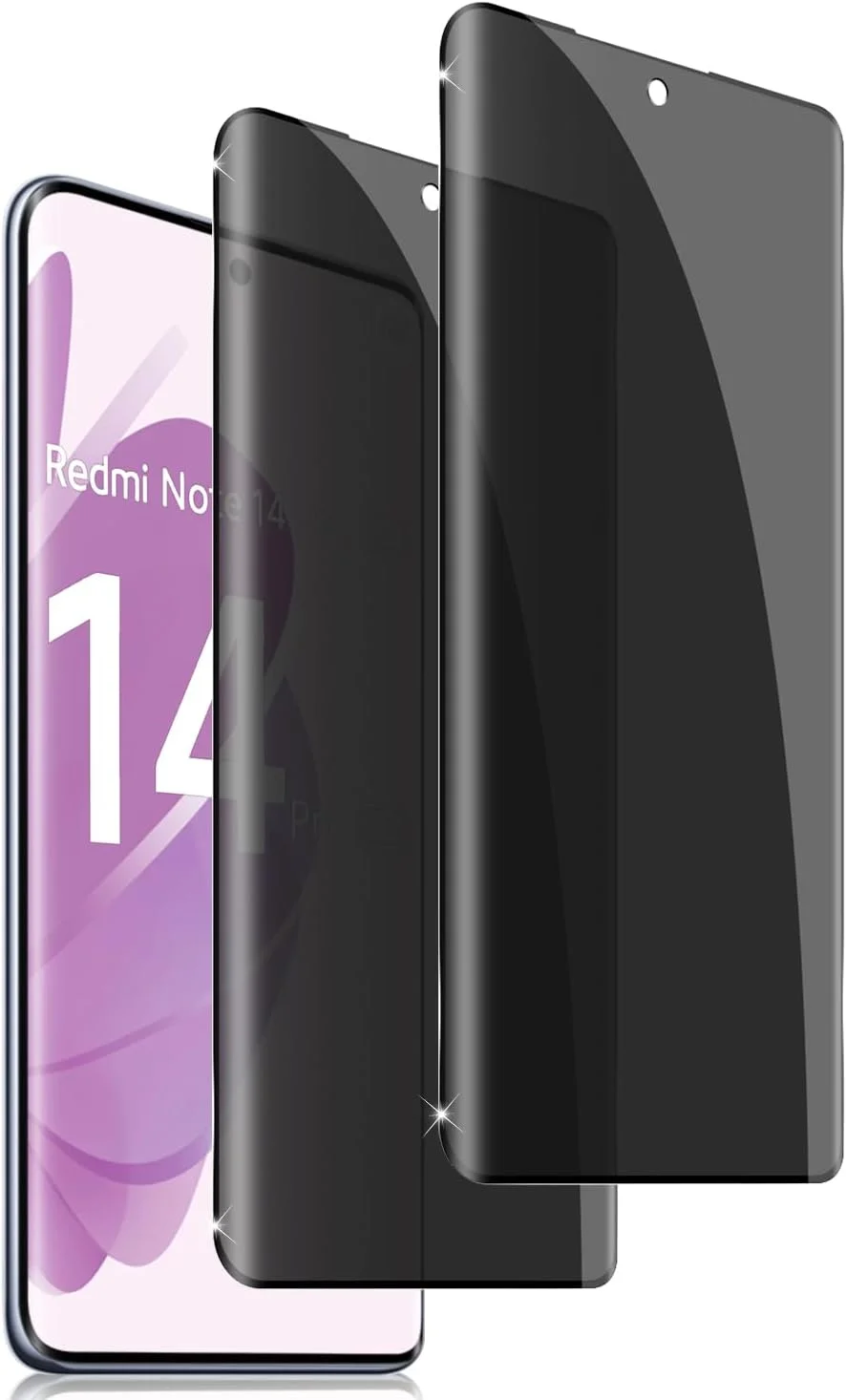 محافظ صفحه نمایش حریم خصوصی Holilo پک 2 عددی برای گوشی شیائومی Redmi Note 14 Pro 5G / Note 14 Pro Plus، محافظ صفحه نمایش شیشه ای حرارت دیده، محافظ حریم خصوصی، شیشه محافظ لبه مشکی