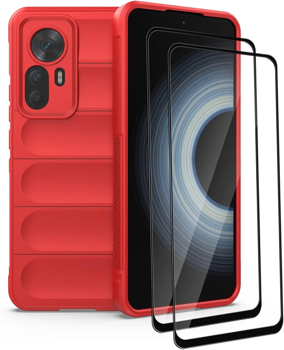 کاور محافظ GMUJIAO سازگار با Xiaomi 12T، ضد لغزش، جذب شوک، ضد خش، همراه با 2 محافظ صفحه نمایش شیشه ای حرارت دیده - قرمز