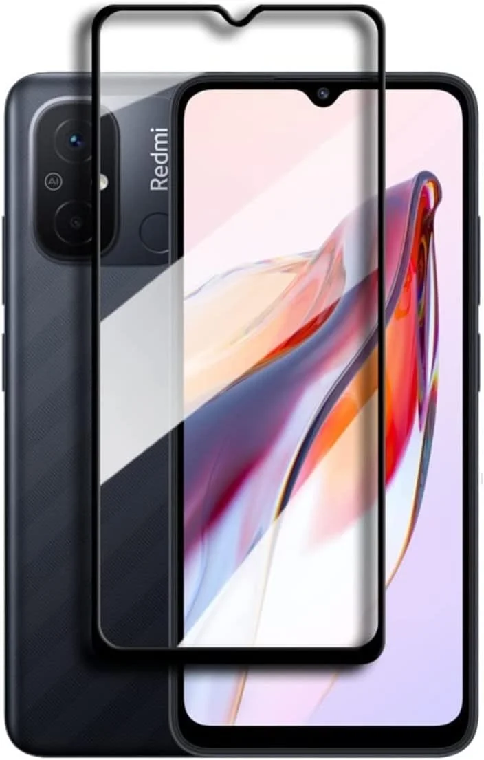 محافظ صفحه نمایش شیشه ای شیائومی Redmi 12C، پوشش کامل چسب، محافظ صفحه نمایش شیشه ای لبه به لبه برای شیائومی Redmi 12C 2023 (مشکی)