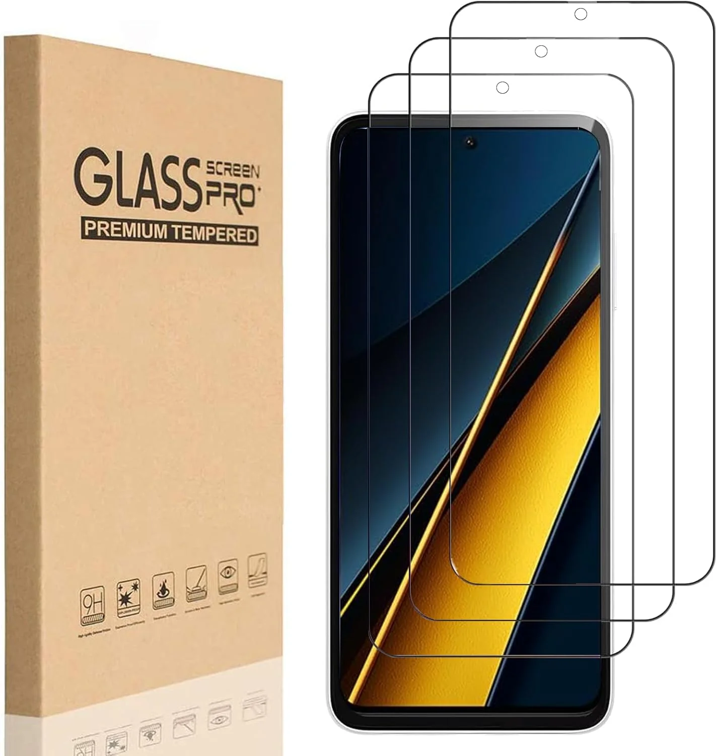 محافظ صفحه نمایش شیشه ای حرارت دیده 9H زویییک [بسته 3 عددی] برای گوشی شیائومی POCO X6 Pro 5G، محافظت در برابر اثر انگشت، فوق العاده شفاف، حساسیت لمسی بالا، فیلم ضد خش