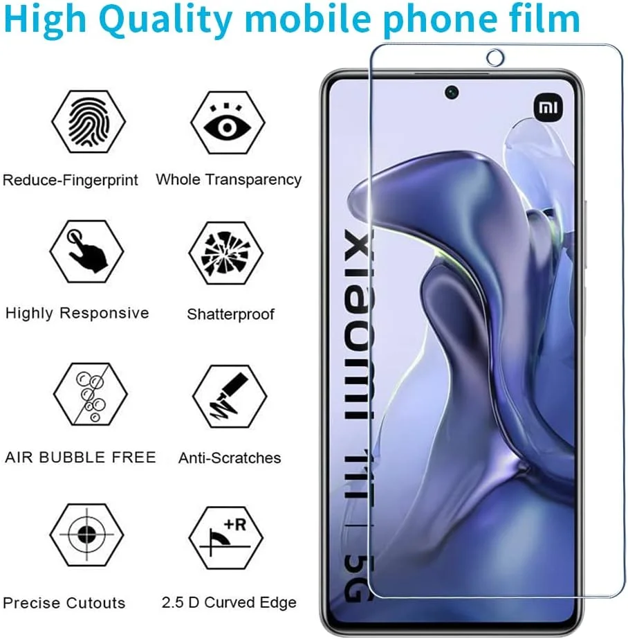 محافظ صفحه نمایش شیشه ای تمپرد Didisky برای شیائومی 11T 5G / 11T Pro 5G، [بسته 2 عددی] لمس نرم، تمیز کردن آسان، نصب آسان، شفاف