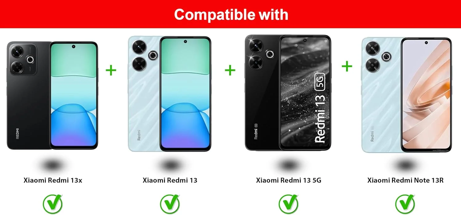 محافظ صفحه نمایش Al-HuTrusHi سازگار با شیائومی Redmi 13 / Redmi 13x / Redmi Note 13R، شیشه حرارت دیده [ضد تابش نور] [پوشش کامل HD] [نصب آسان] [حساس به لمس]