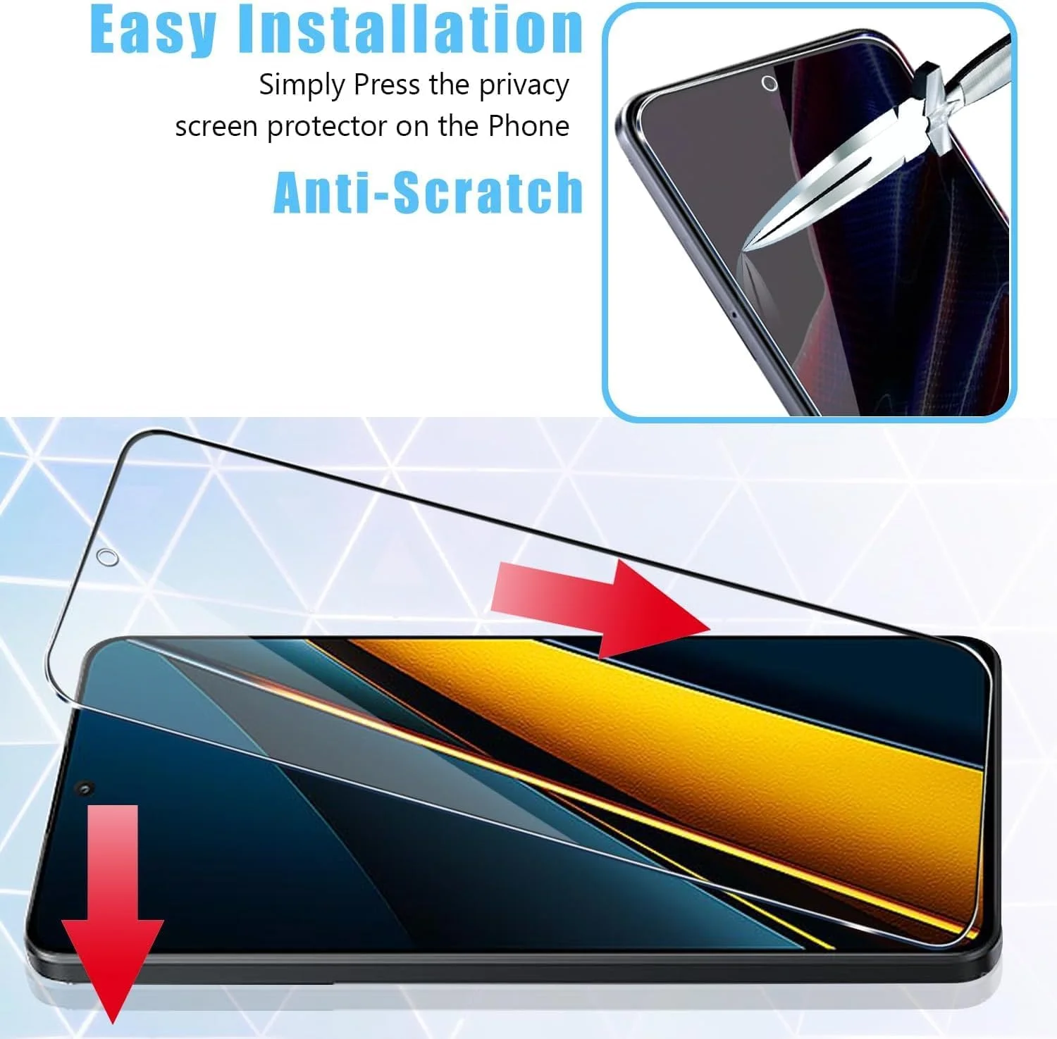 محافظ صفحه نمایش شیشه ای حرارت دیده 9H زویییک [بسته 3 عددی] برای گوشی شیائومی POCO X6 Pro 5G، محافظت در برابر اثر انگشت، فوق العاده شفاف، حساسیت لمسی بالا، فیلم ضد خش